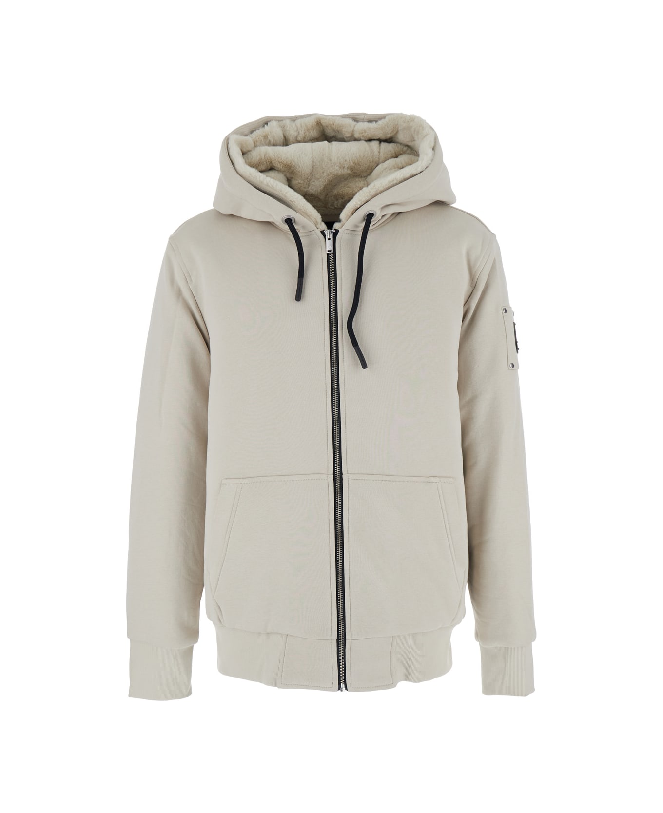 Moose Knuckles Beige Sweatshirt With Drawstring Hood In Cotton Blend Man - Beige