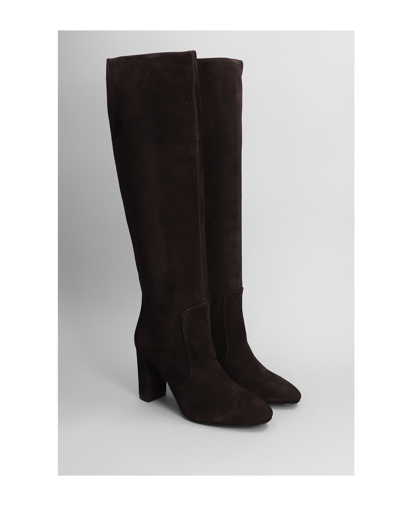 Via Roma 15 High Heels Boots In Dark Brown Suede - dark brown