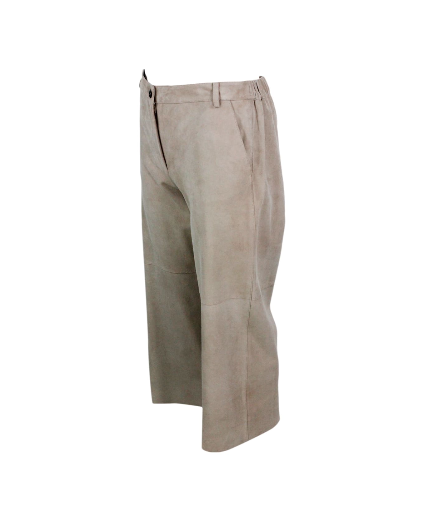Antonelli Trousers Made Of Soft Suede, With A Soft Fit And Zip And Button Closure With Elastic Waist On The Back. Welt Pockets. - Beige ボトムス