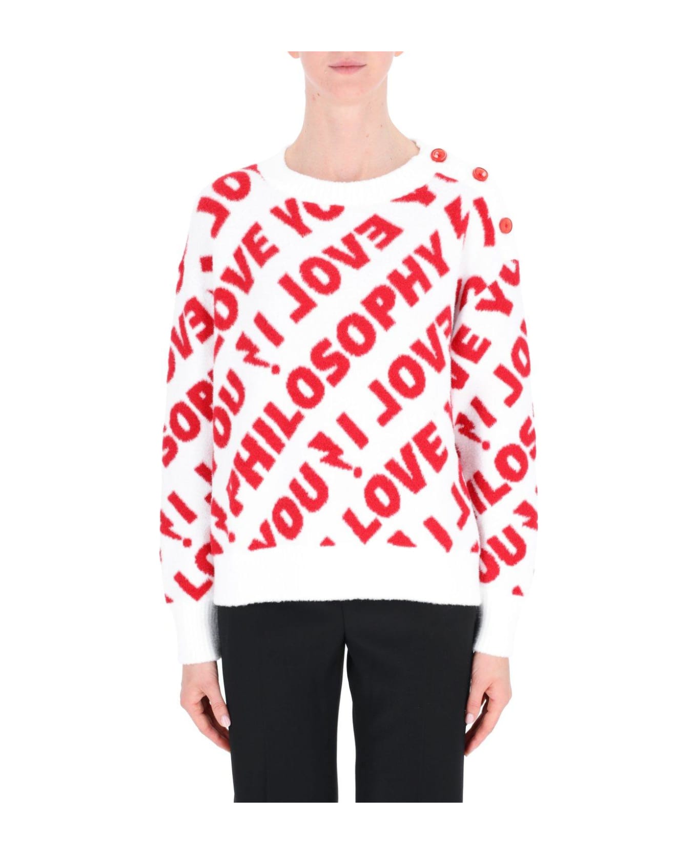 Philosophy di Lorenzo Serafini I Love You Philosophy Knitted Jumper Sweater - Bianco/rosso