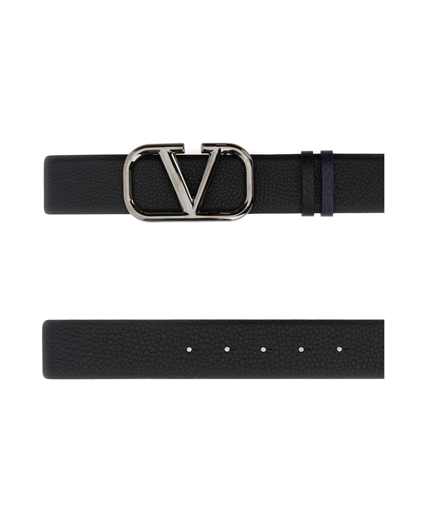 Valentino Garavani Black Leather Reversible Vlogo Belt - NERMAR