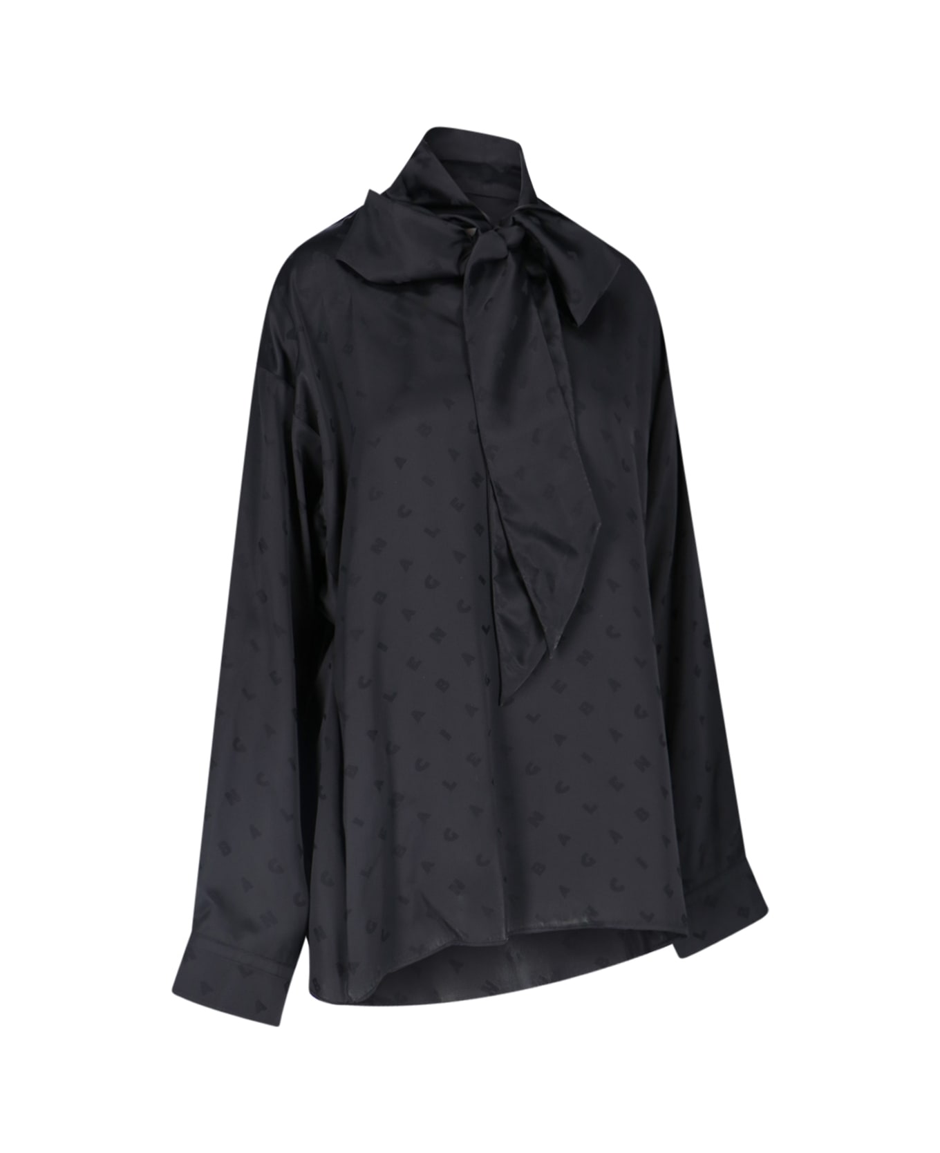 Balenciaga Oversize Hourglass Blouse With Long Panels On Collar - Black