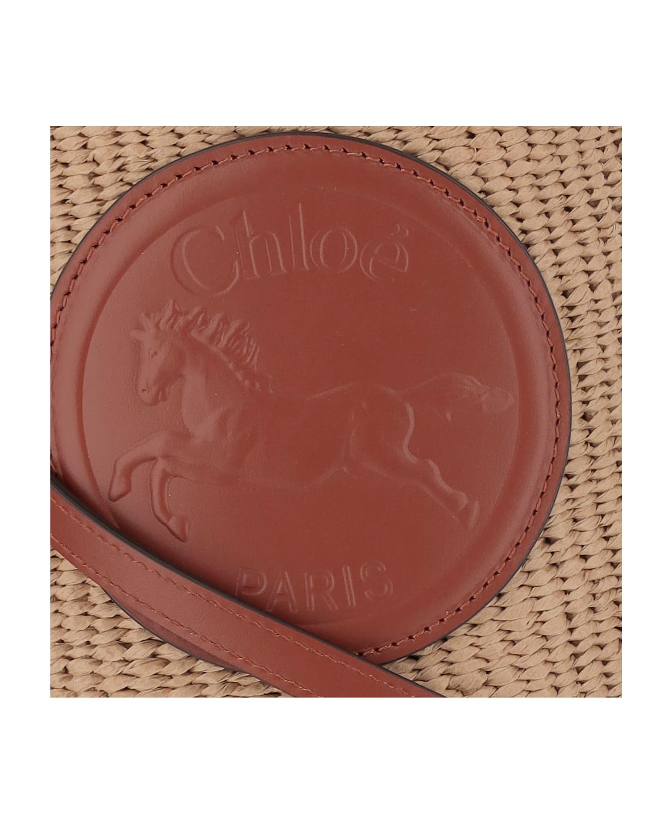 Chloé Small Horse Medal Bag Made Of Natural Fibers - Sepia Brown