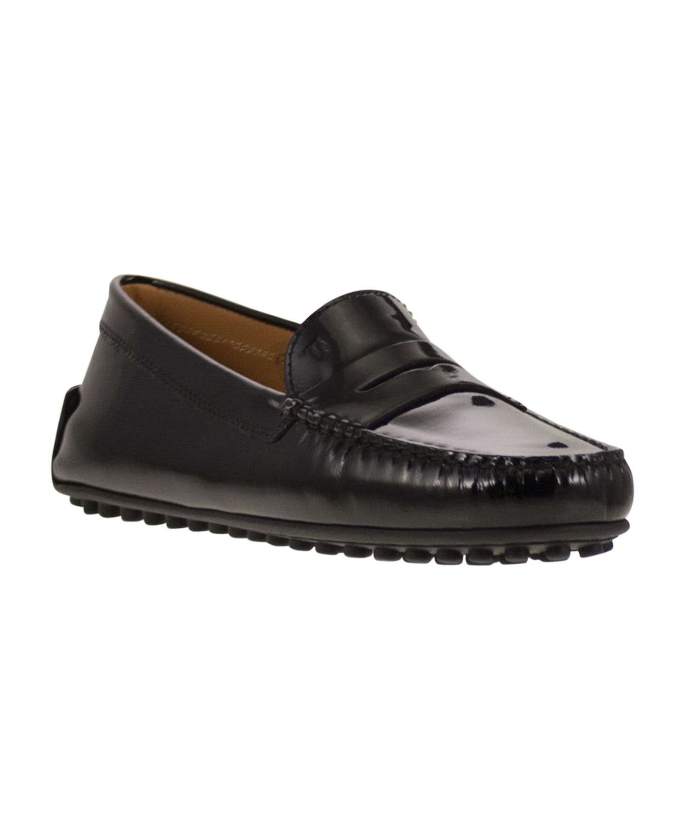 Tod's City Gommino Moccasin In Glossy Leather - Black