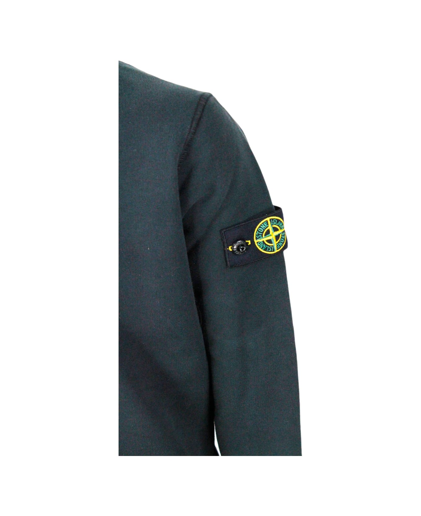 Stone Island Junior Long-sleeved Crewneck Sweatshirt In Stretch Cotton With Badge On The Left Sleeve - Black
