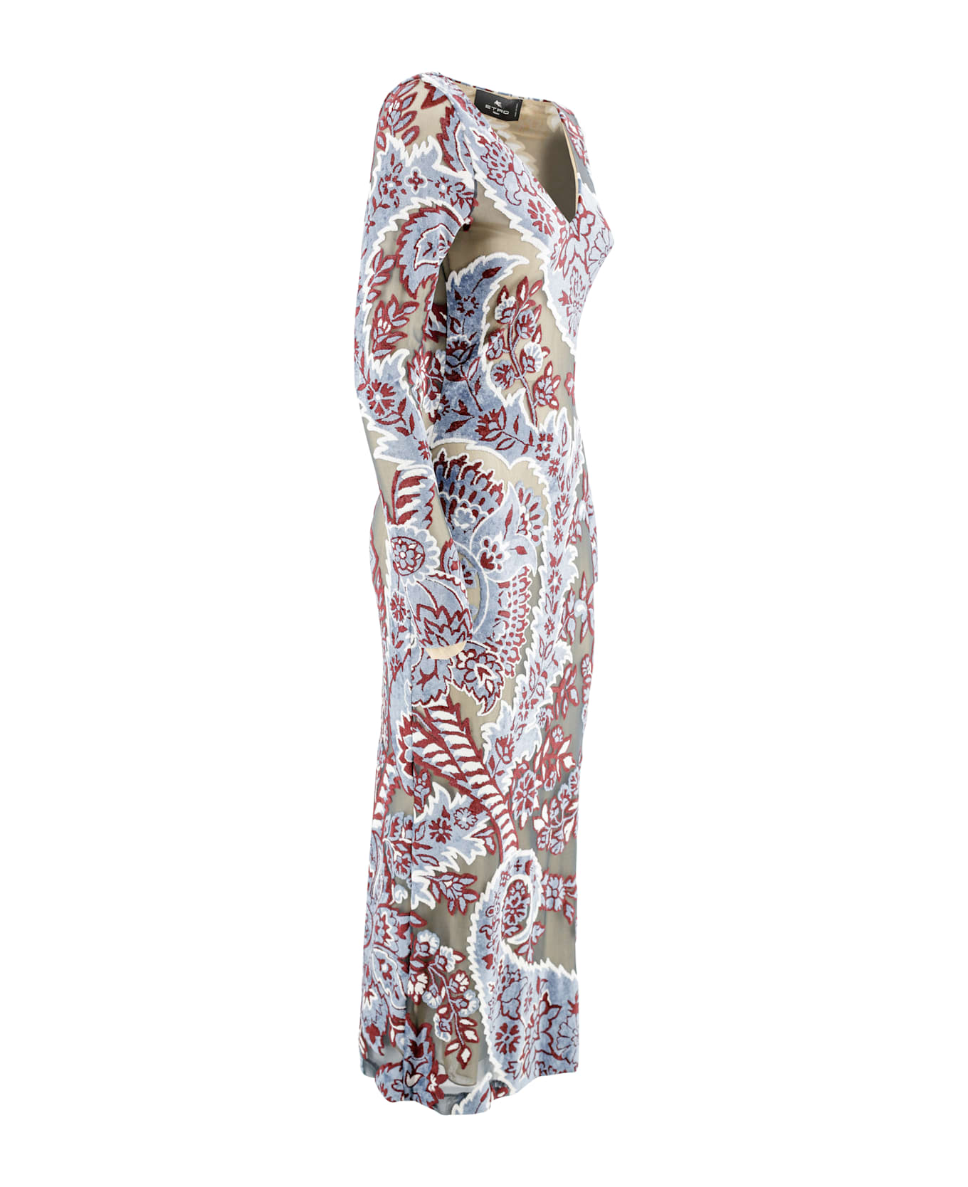 Etro Devore' Velvet Midi Dress - VAR. MULTICOLOR F.DO AZZURRO