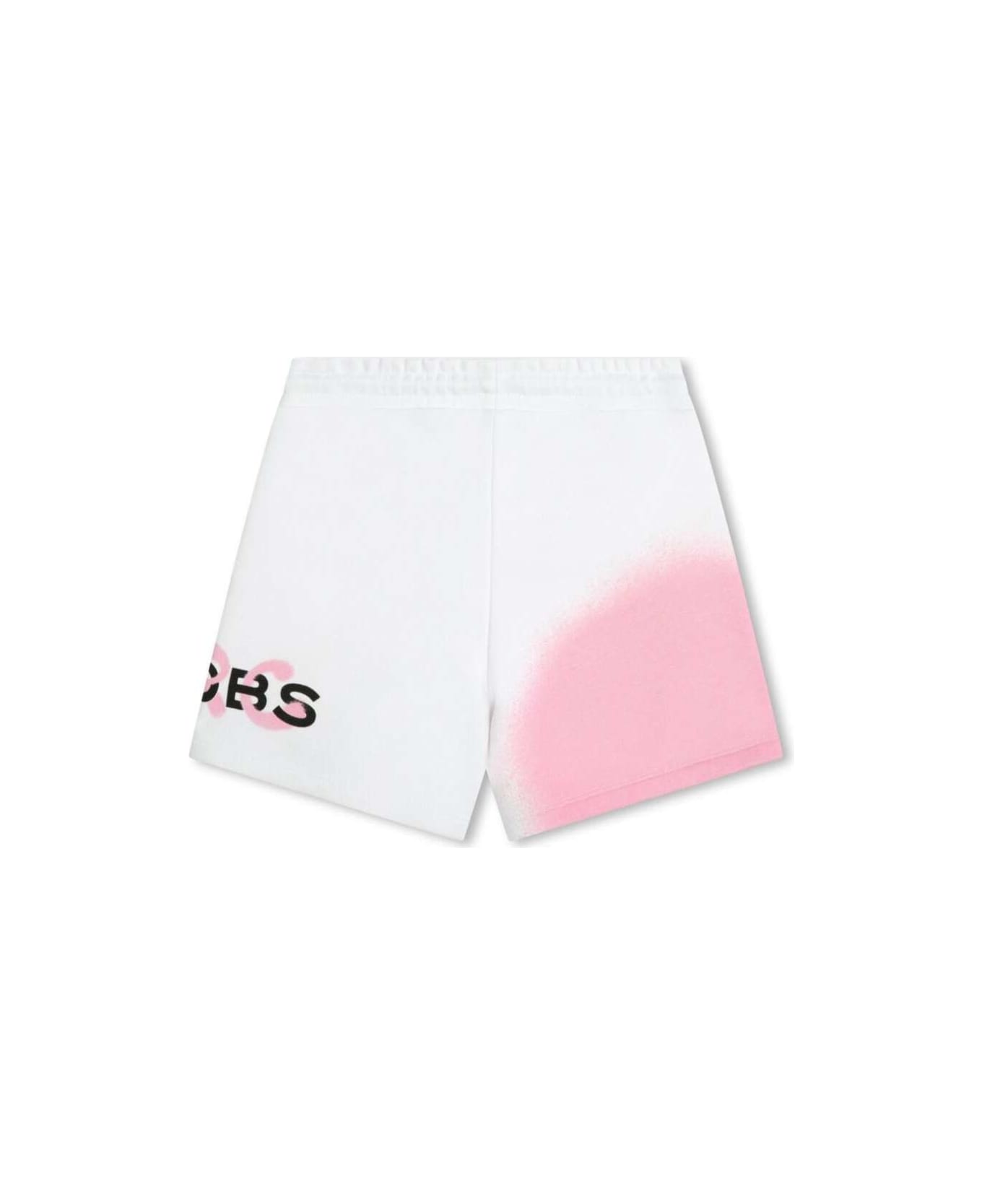 Little Marc Jacobs White And Pink Shorts With Logo Lettering Print In Cotton Girl - White