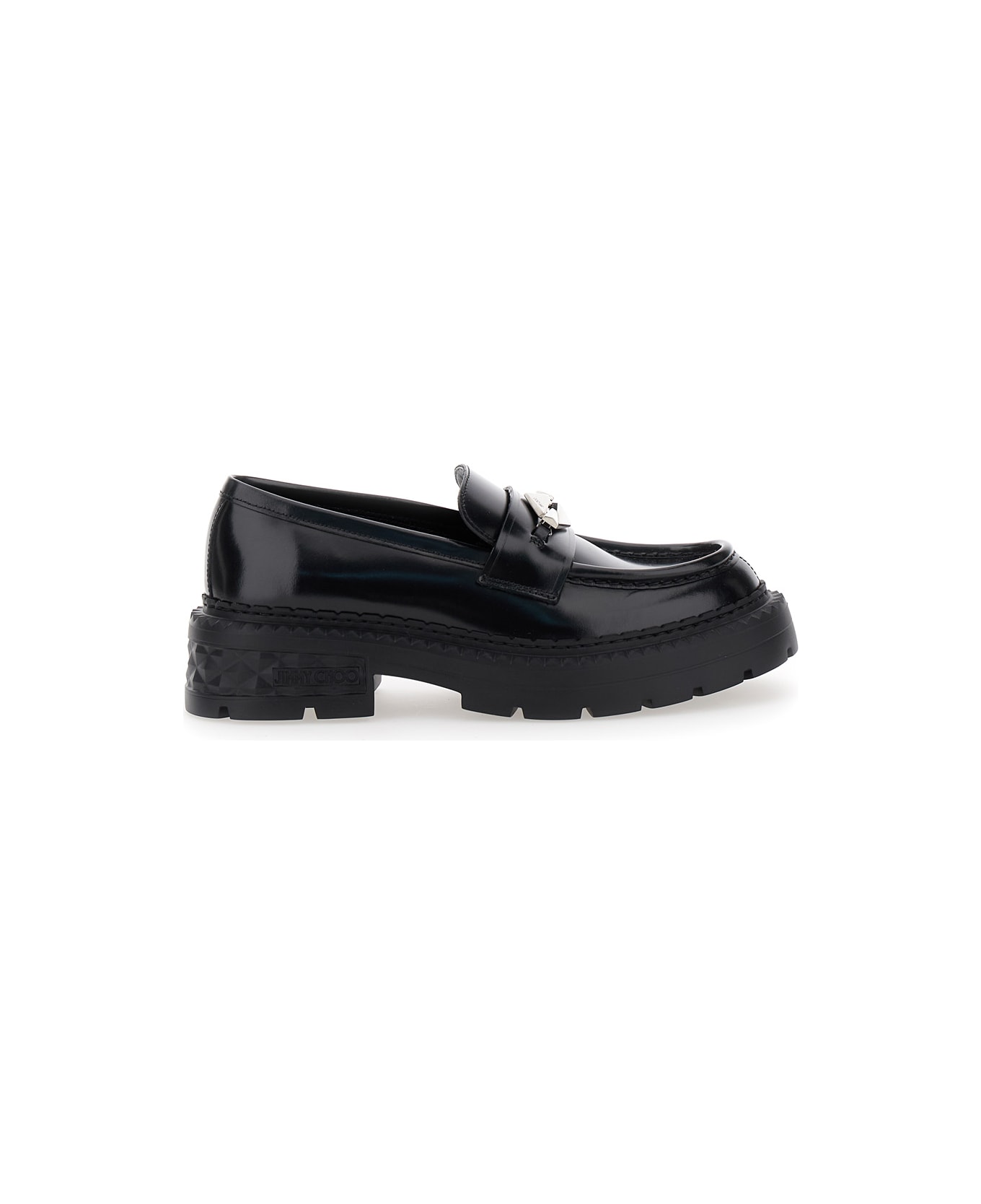 Jimmy Choo 'marlow' Black Loafers With Diamond Shaped Detail In Leather Woman - Black