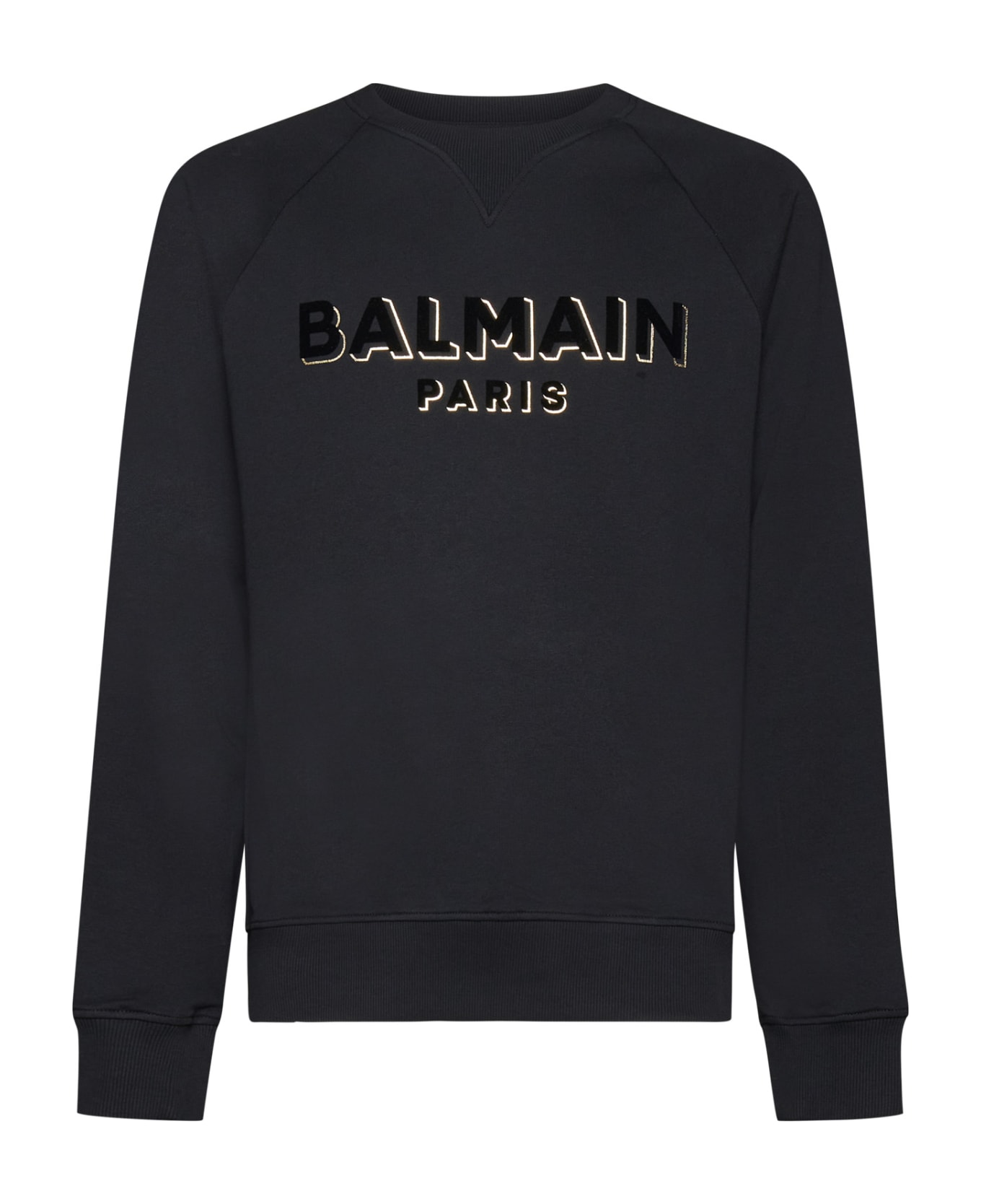 Balmain Flocked Logo Sweatshirt - Noir noir or フリース