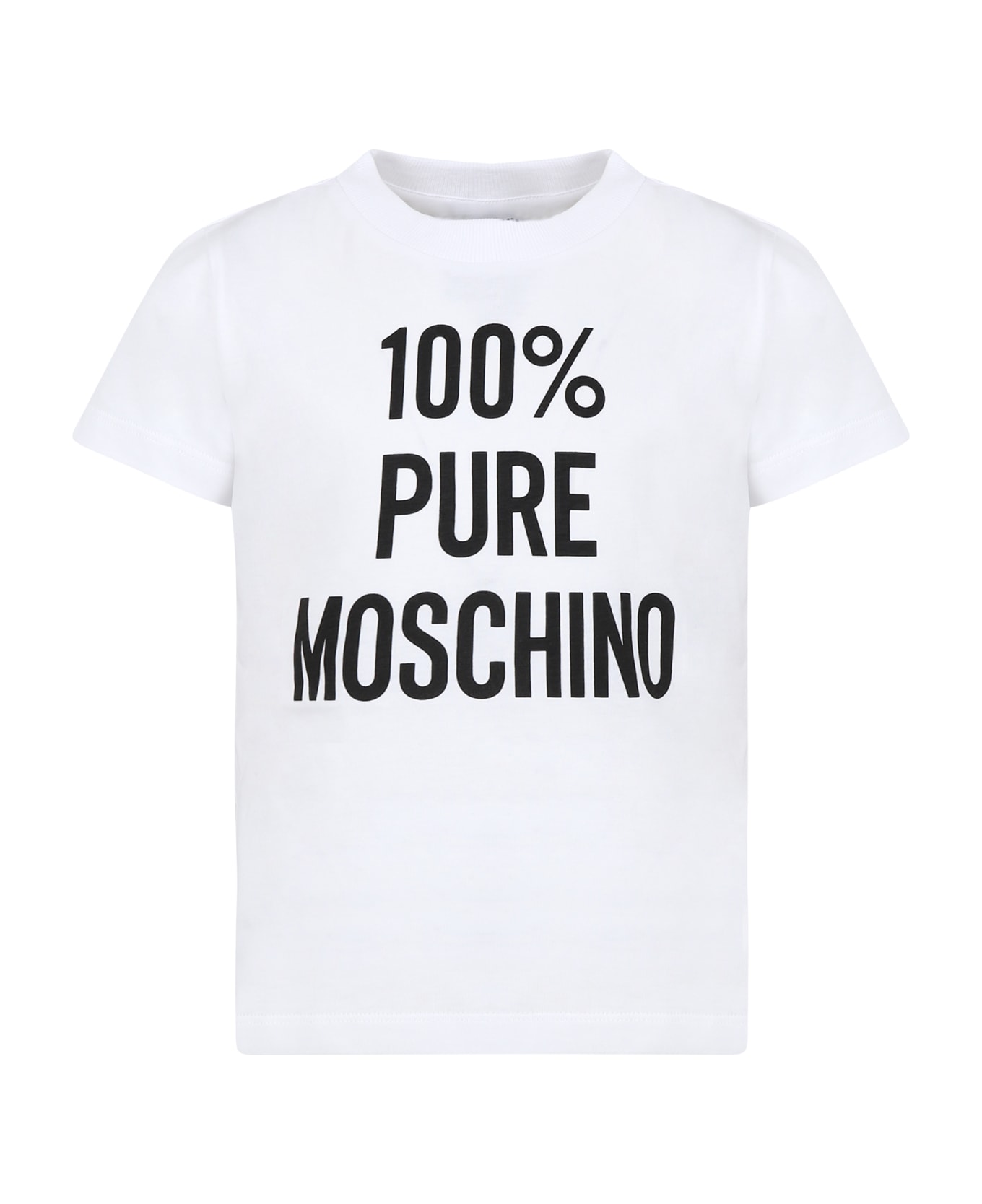 Moschino White T-shirt For Kids With Black Print - Bianco