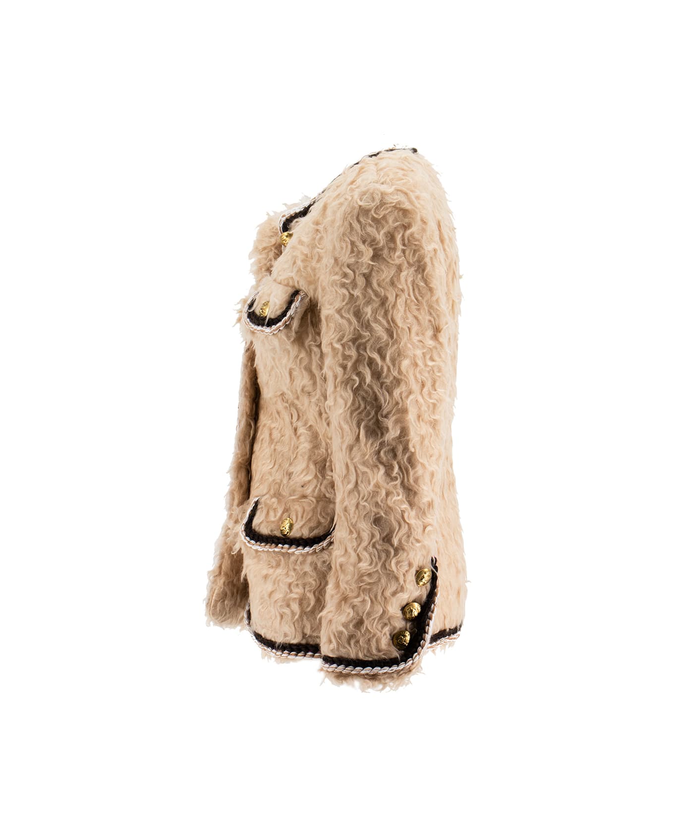 Etro Rope Trimmed Fur Coated Jacket - BEIGE