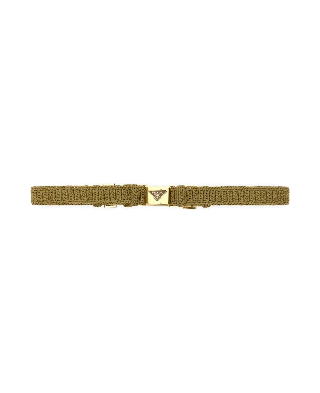 Prada Khaki Raffia Belt - OLIVA