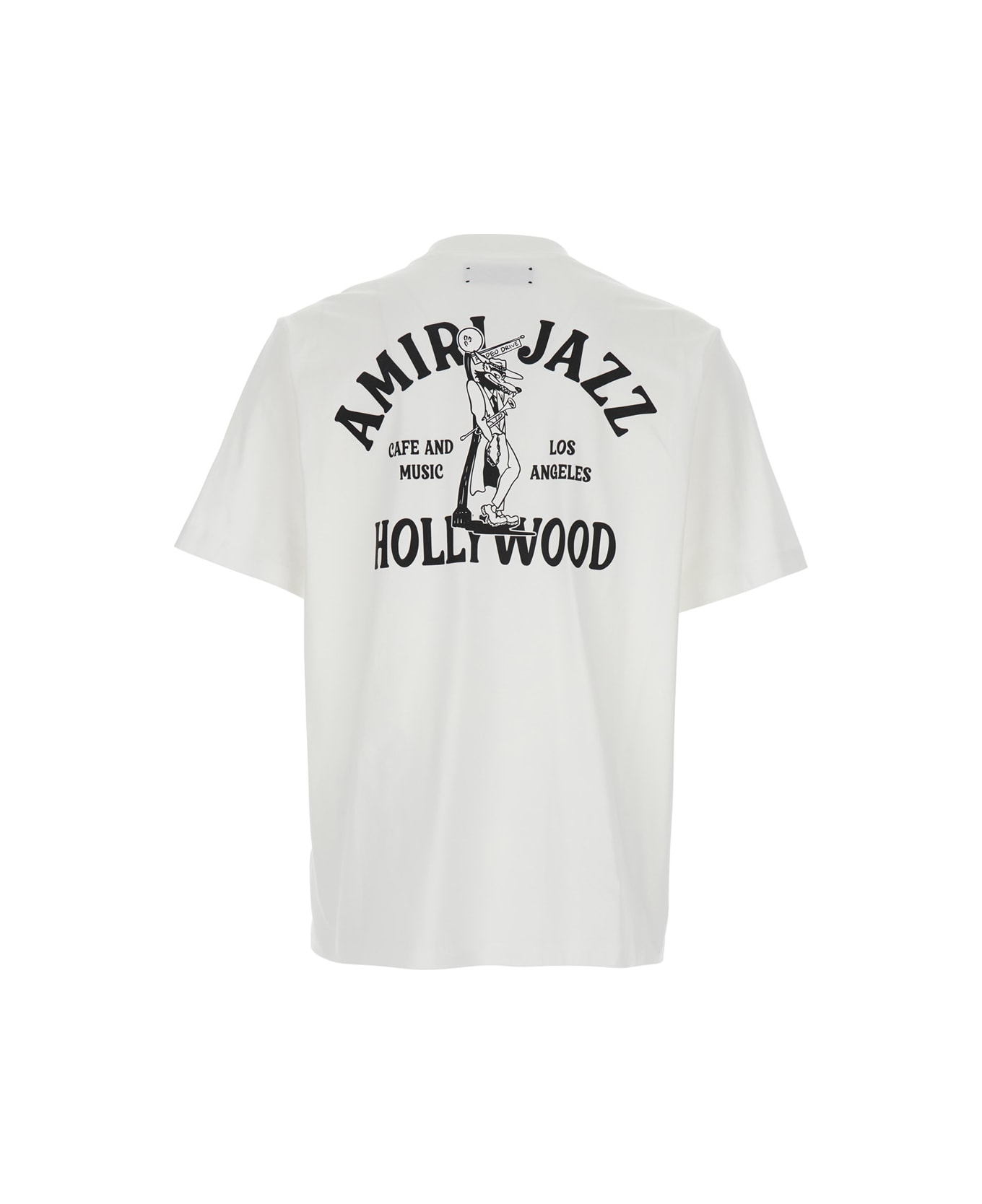 AMIRI 
jazz Wolf
 White Crewneck T-shirt With Logo Lettering On The Front And Maxi Print On The Rear In Cotton Man - White
