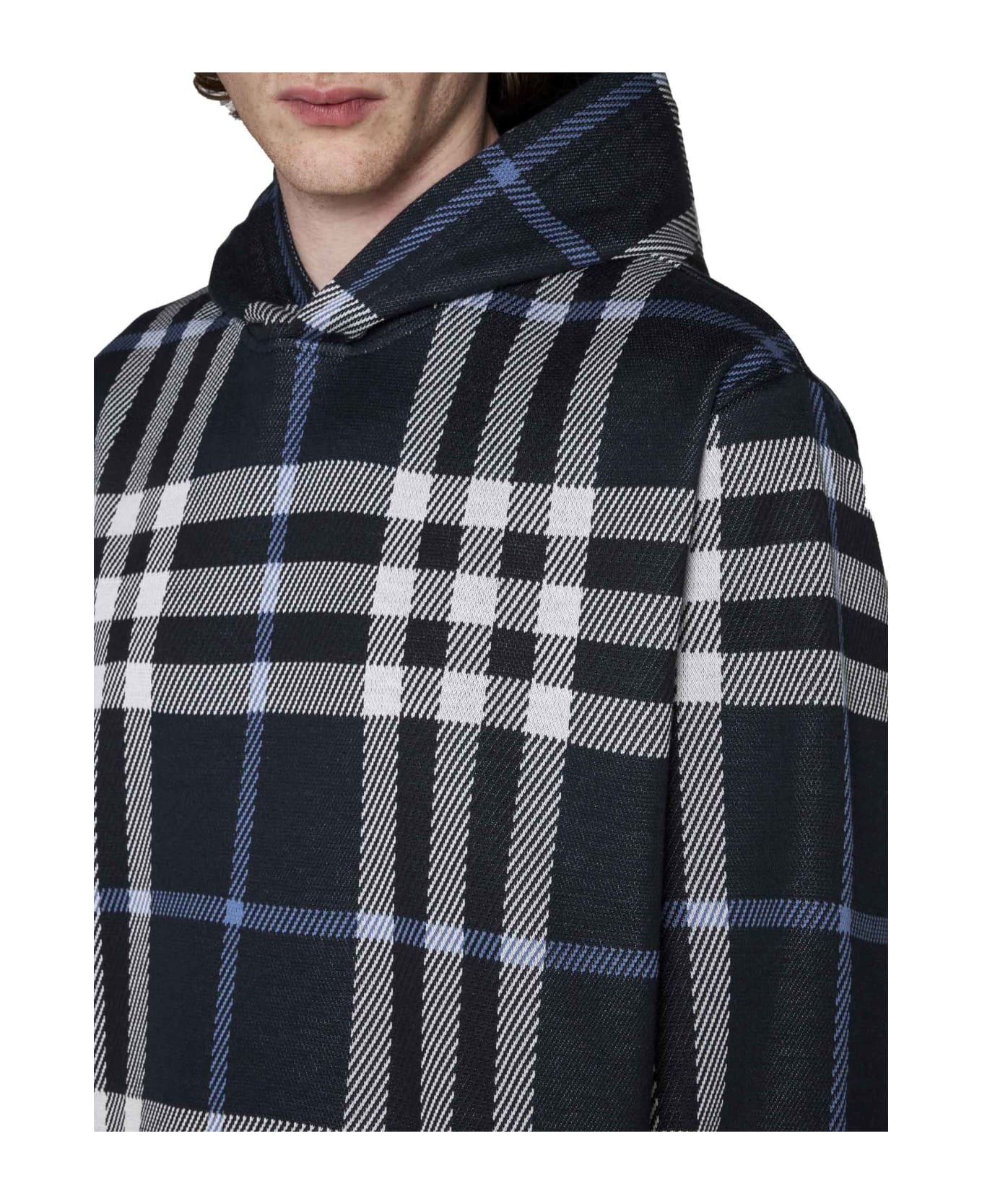Burberry Blue Hoodie With All-over 'vintage Check' In Cotton Man - White/dc blue ip chk フリース