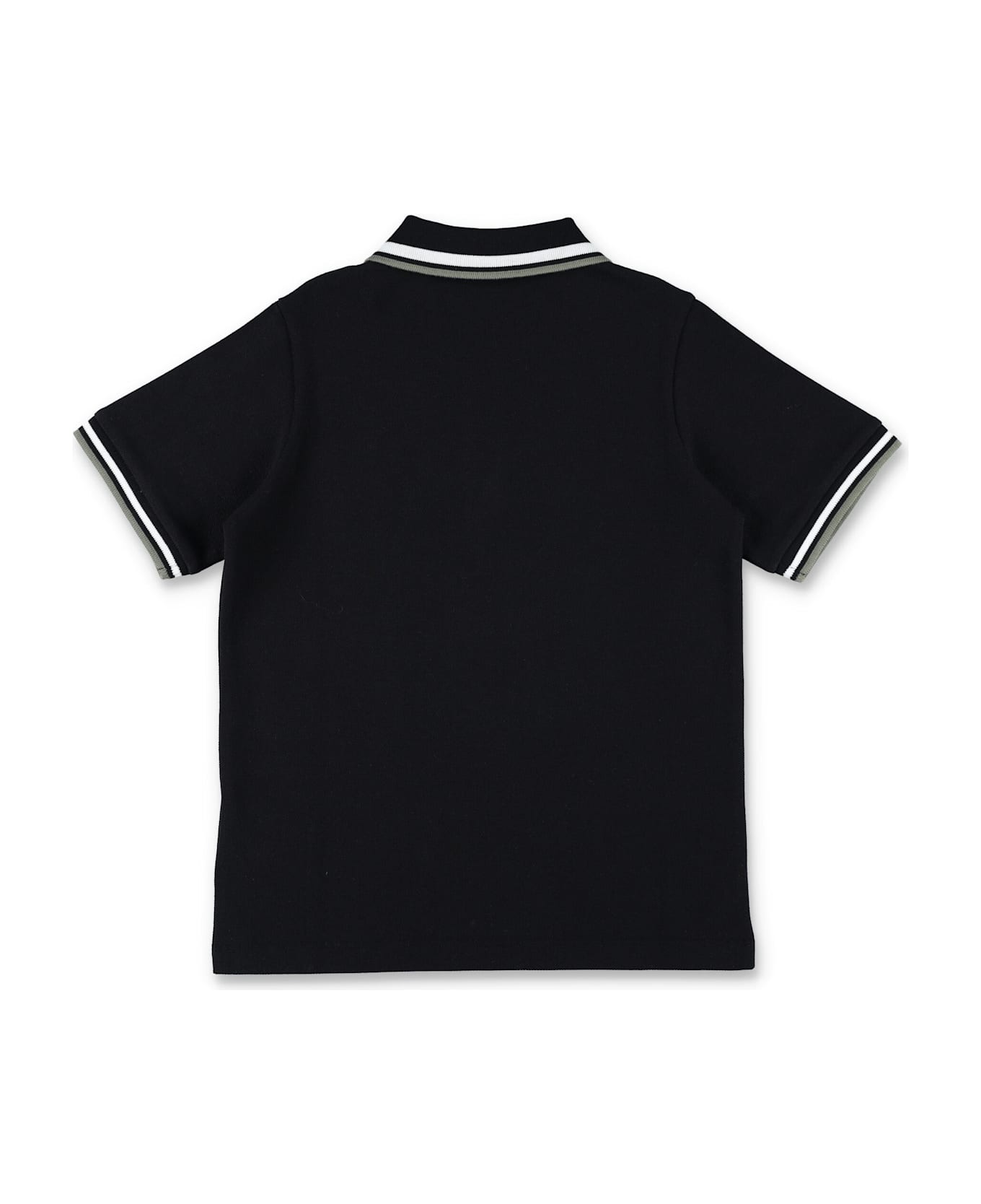 Moncler Kid - Tricolour-trimmed Cotton Piquet Polo Shirt - BLACK