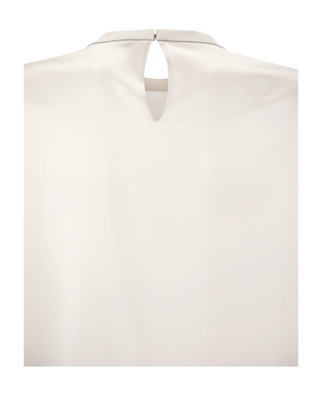 Brunello Cucinelli Silk T-shirt With Monili Details - White