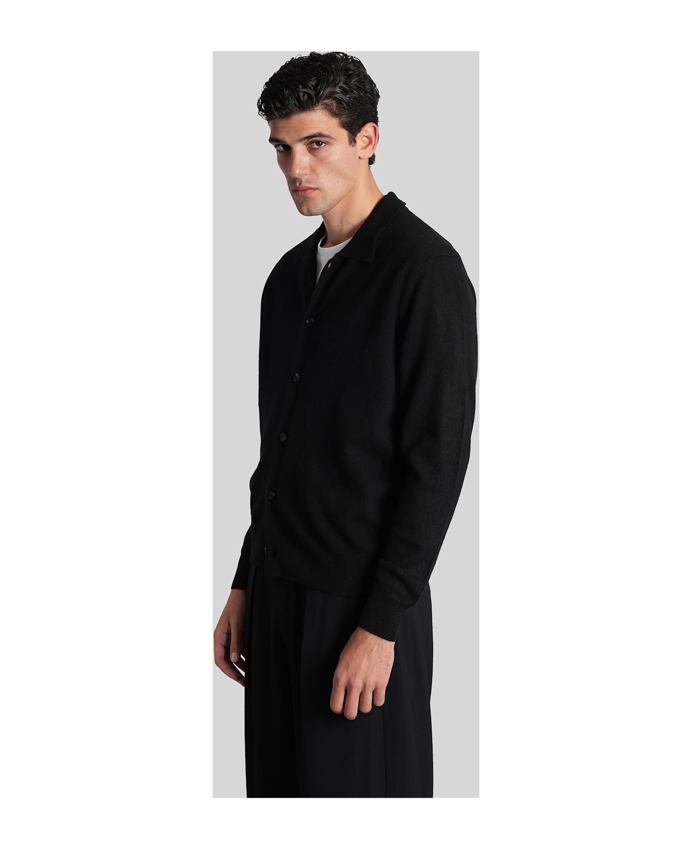 Attachment Cardigan In Black Cashmere - black