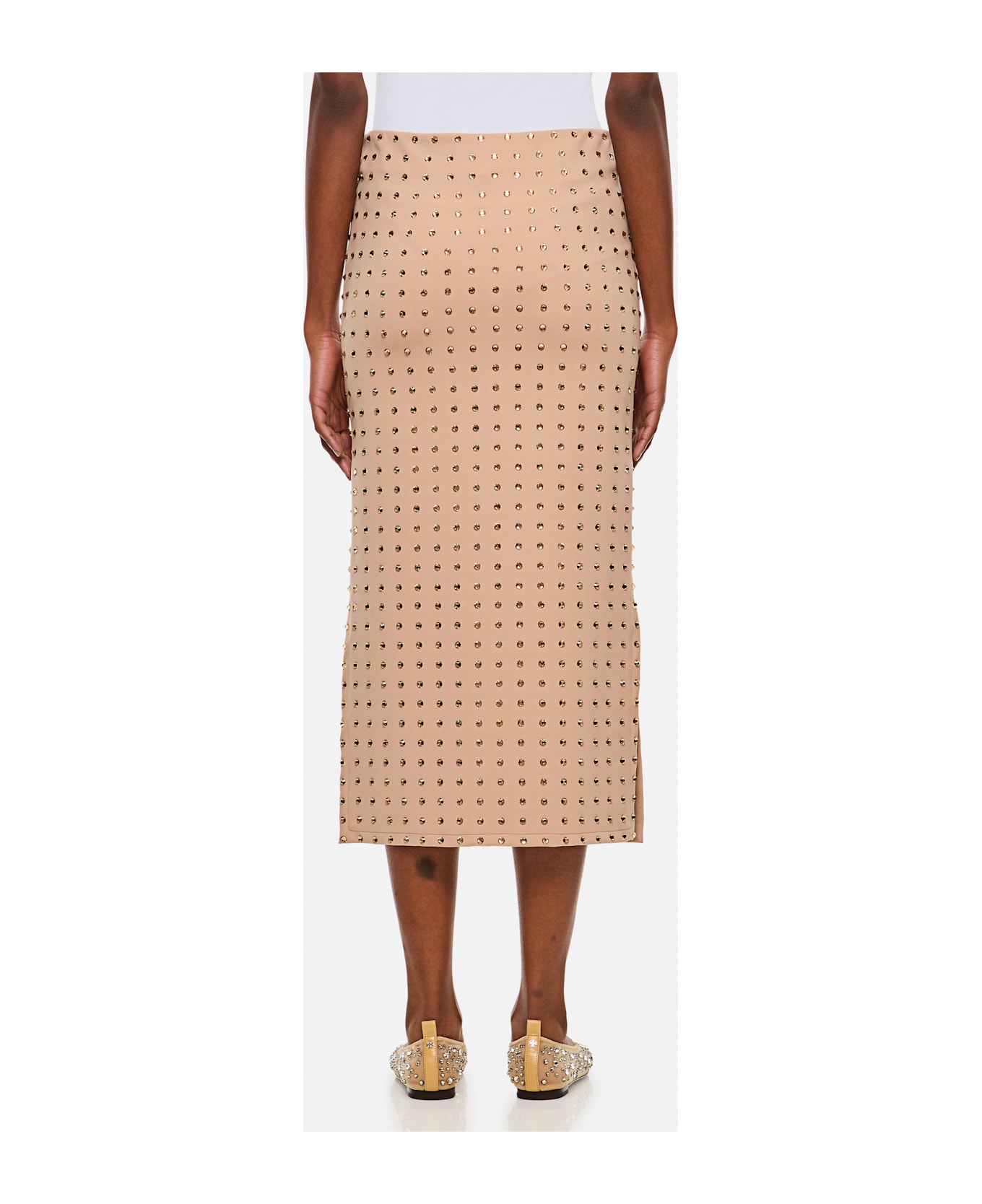 SportMax Nome Crystal Lycra Midi Skirt - Beige