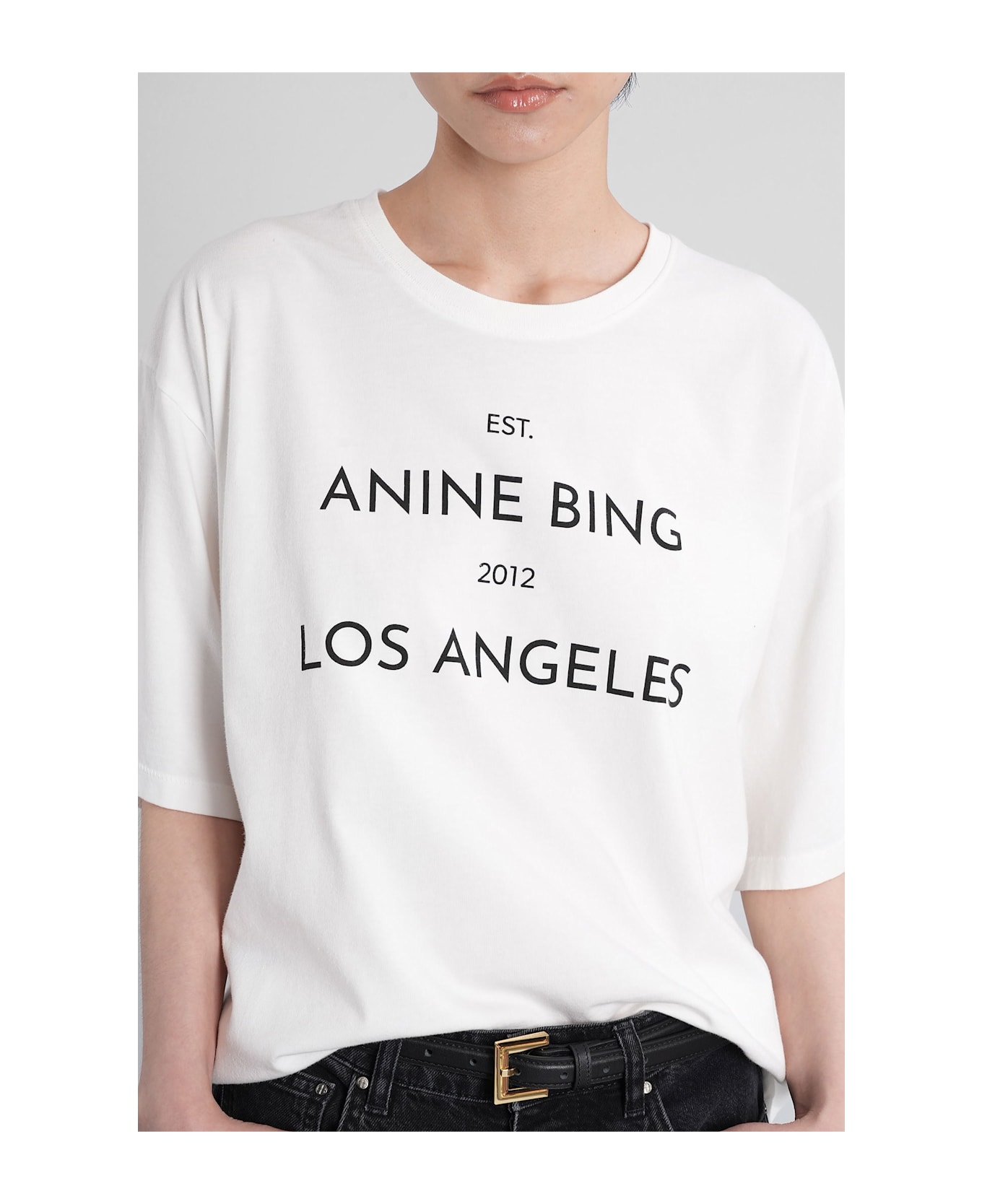 Anine Bing Rudy T-shirt In White Cotton - white