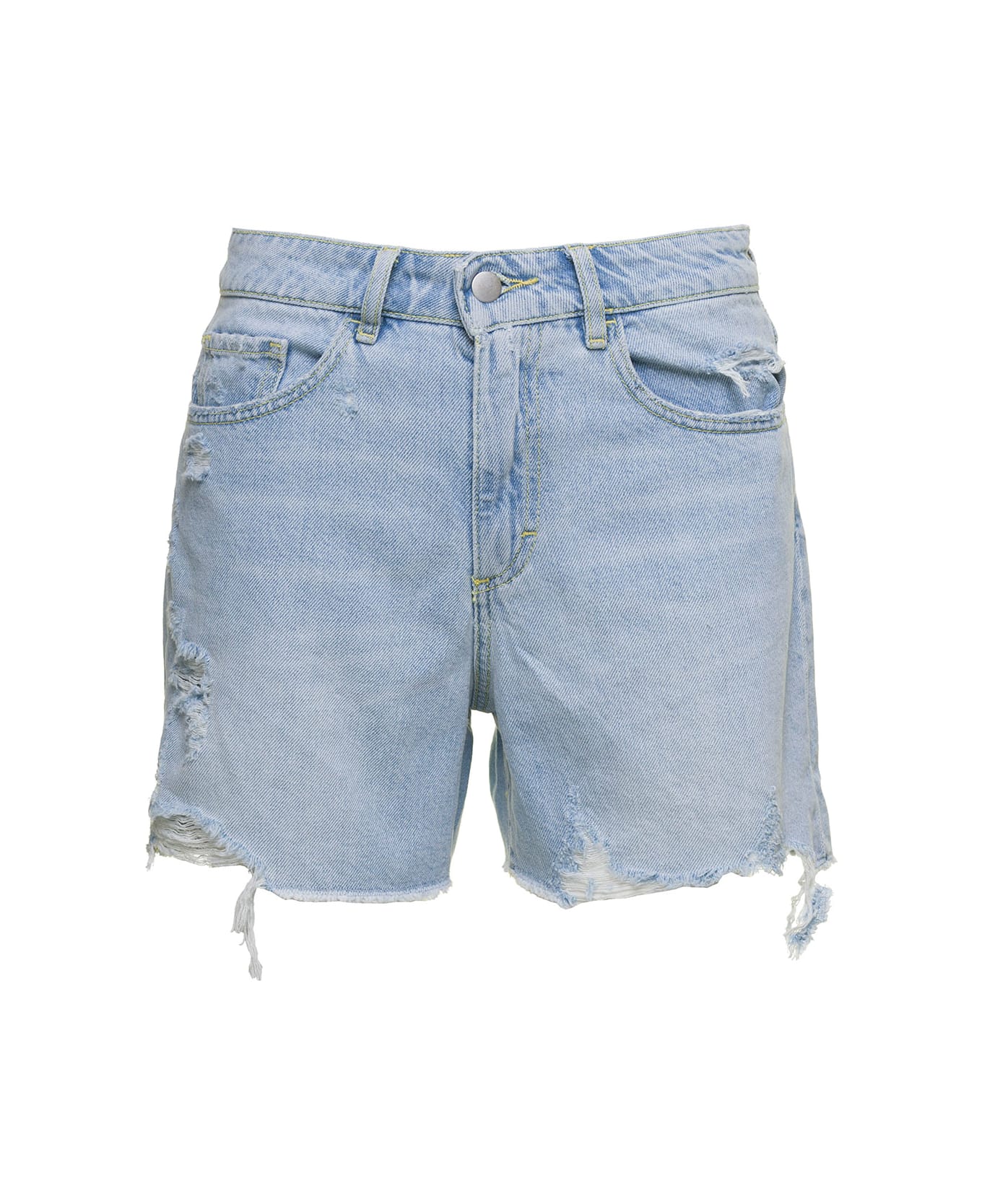 Icon Denim 'sam' Light Blue Shorts With Raw Edge In Cotton Denim Woman - Light blue