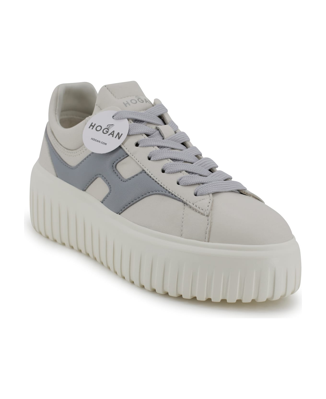 Hogan 
h Stripes
 Grey Leather Sneakers - Cielo Scuro