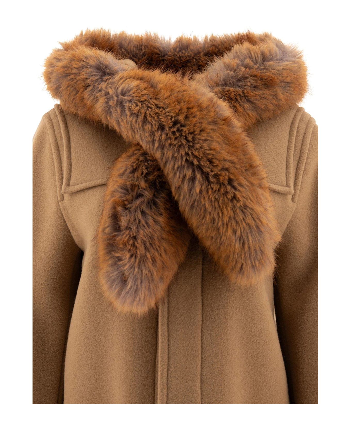 Burberry Faux-fur Trim Long Sleeved Duffle Coat - BROWN