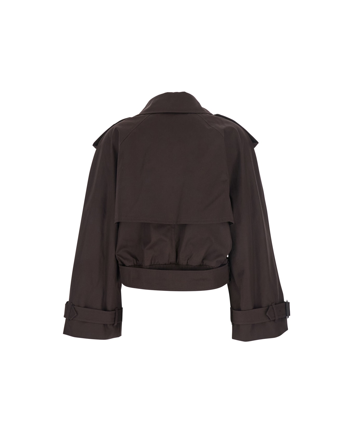 Burberry Brown Double-breasted Cropped Trench Coat With Waist Belt In Cotton Woman - Brown