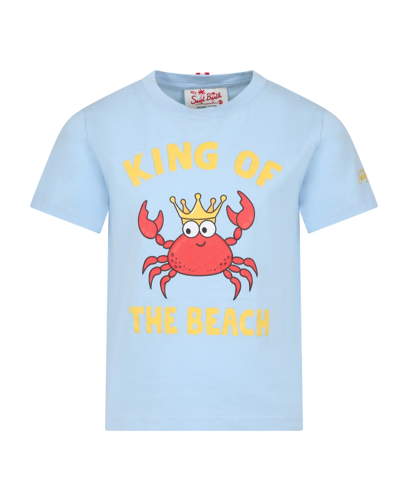 MC2 Saint Barth Light Blue Cotton T-shirt For Boy With Crab And Writing - Light Blue