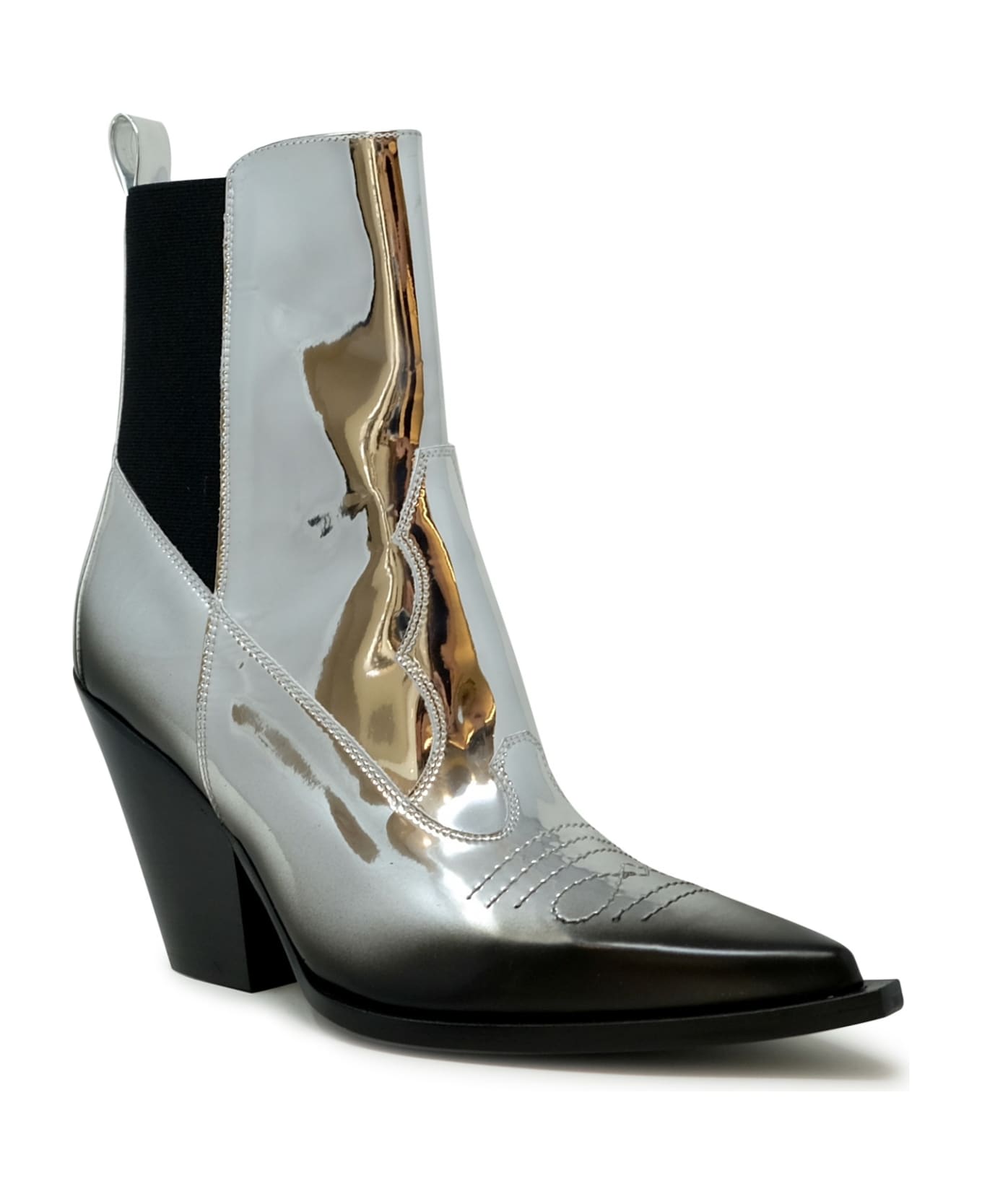 Elena Iachi Silver Mirror Leather Peggy Ankle Boots - SILVER