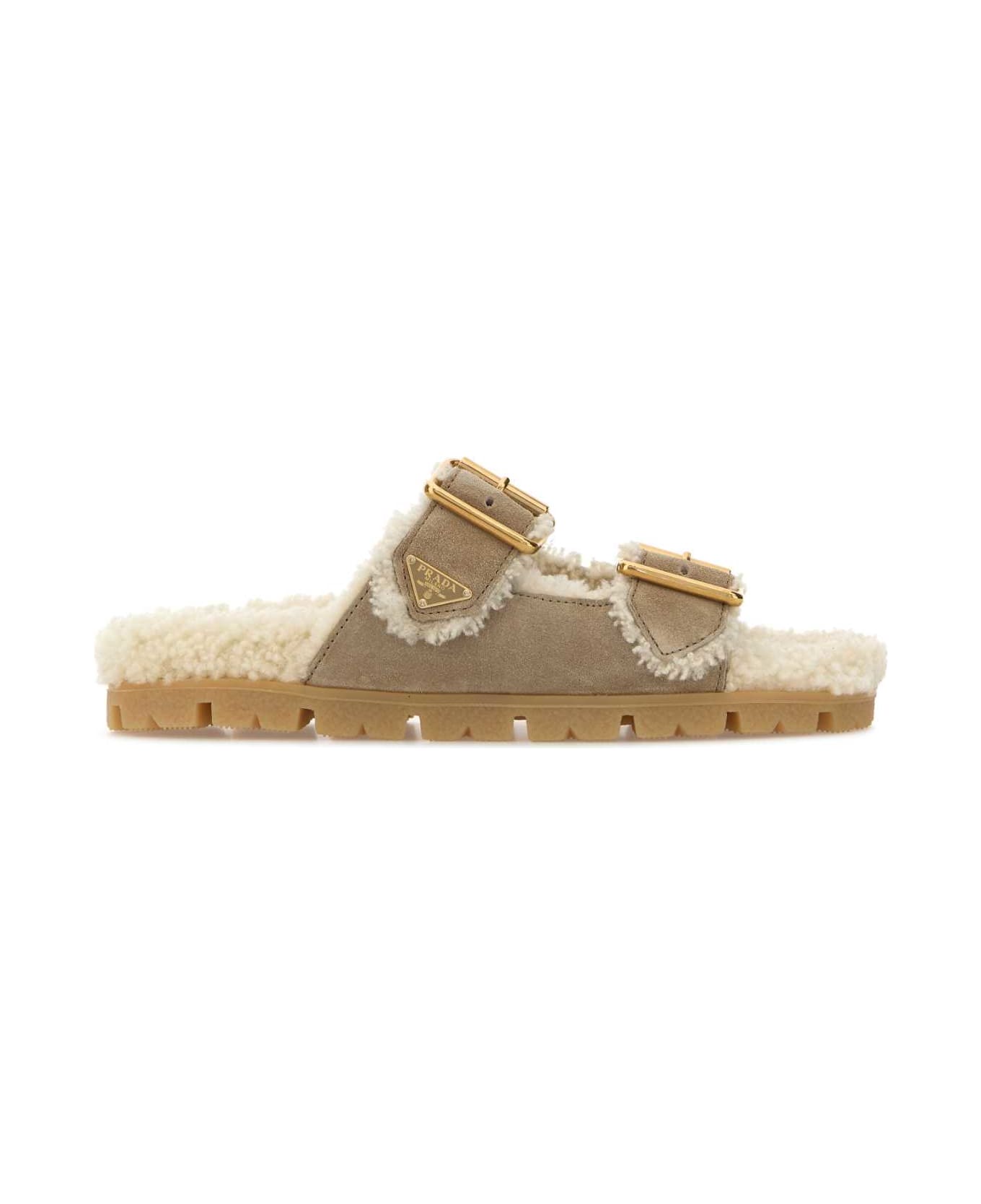 Prada Sand Suede Slippers - DESERTO