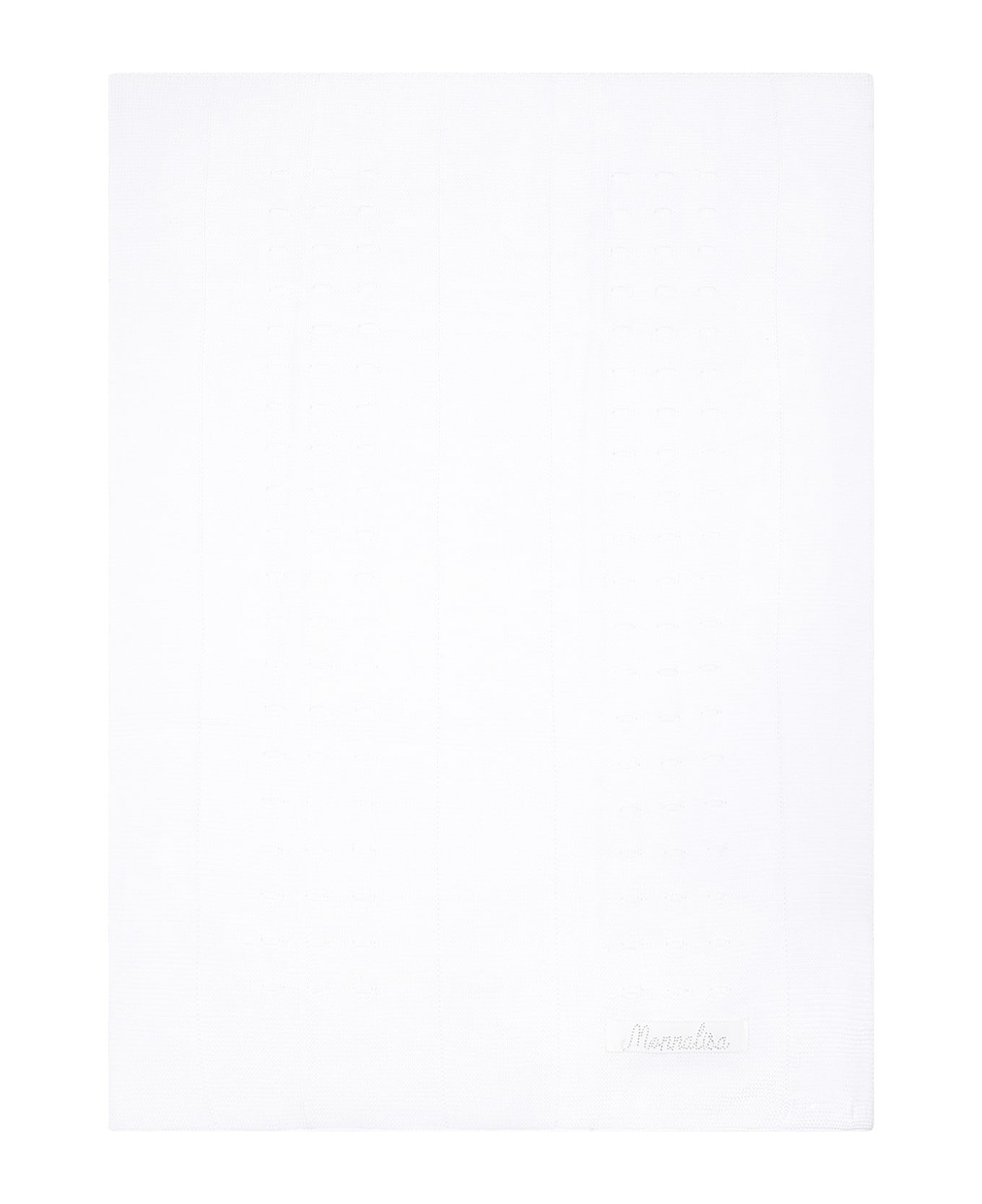 Monnalisa White Blanket For Baby Girl With Logo - White