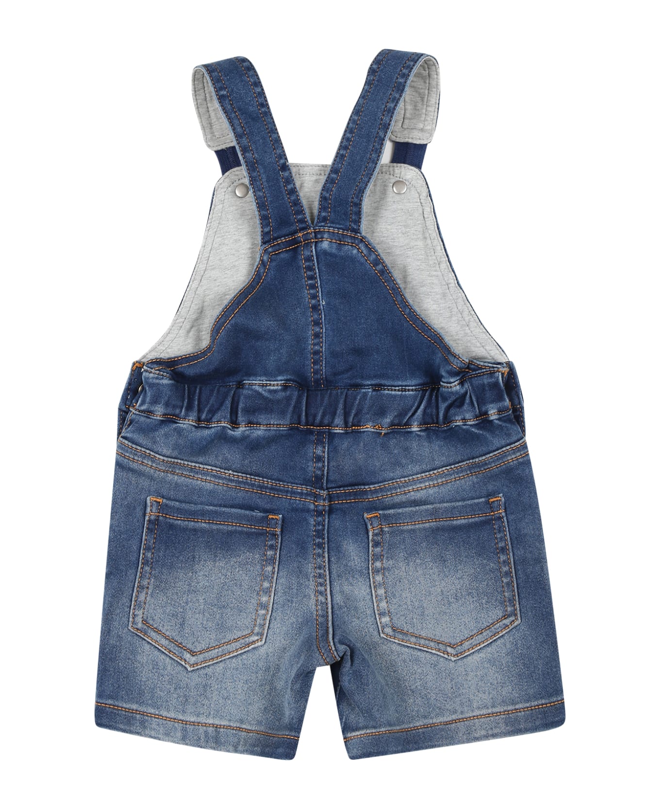Moschino Blue Dungarees For Babykids With Teddy Bear And Logo - Denim コート＆ジャケット