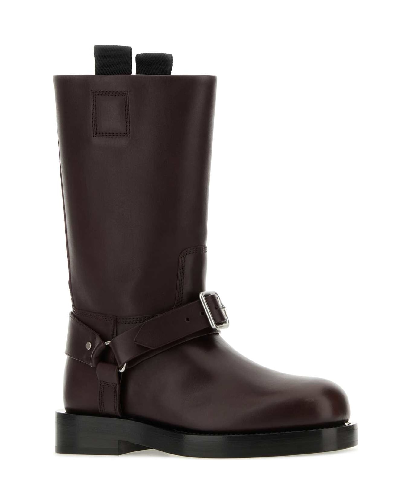 Burberry Aubergine Leather Saddle Ankle Boots - AUBERGINE