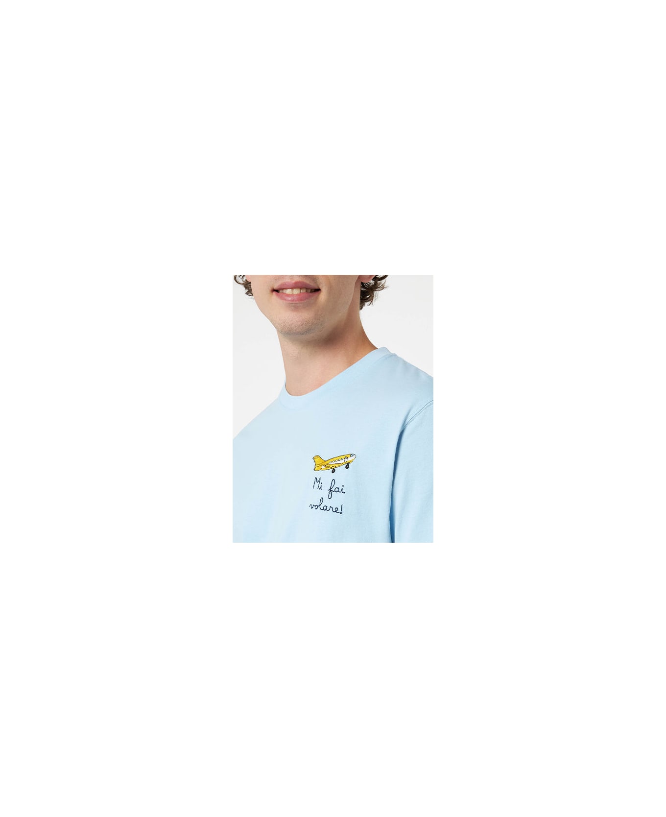 MC2 Saint Barth Man Classic Fit Cotton Jersey T-shirt Portofino With Mi Fai Volare Embroidery - SKY