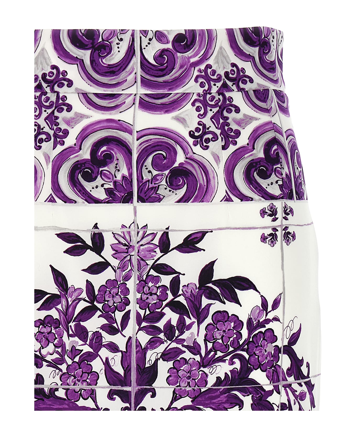 Dolce 
Gabbana 
maiolica
 Print Silk Skirt - Purple
