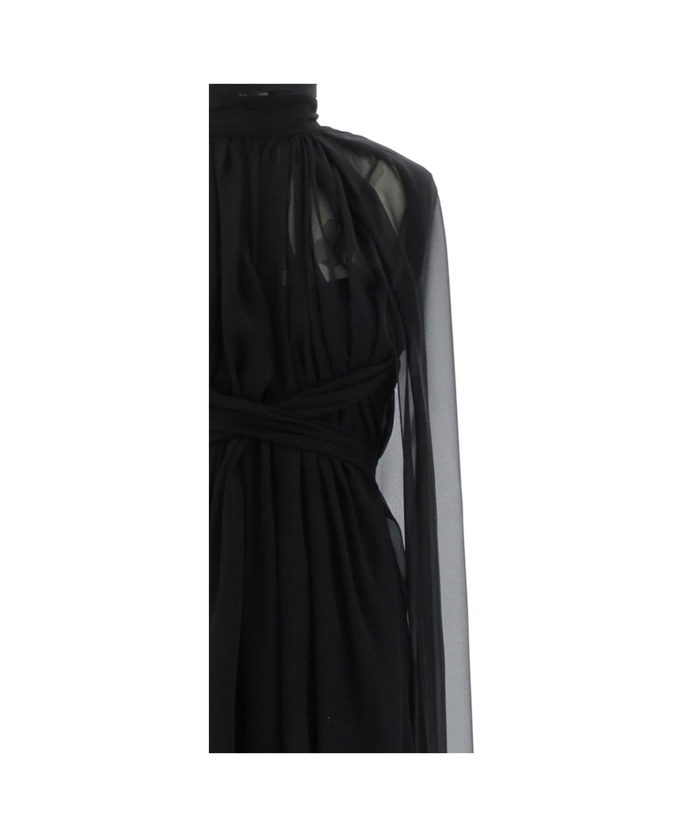 Alberta Ferretti Mock Neck Semi-sheer Maxi Dress - Black ワンピース＆ドレス
