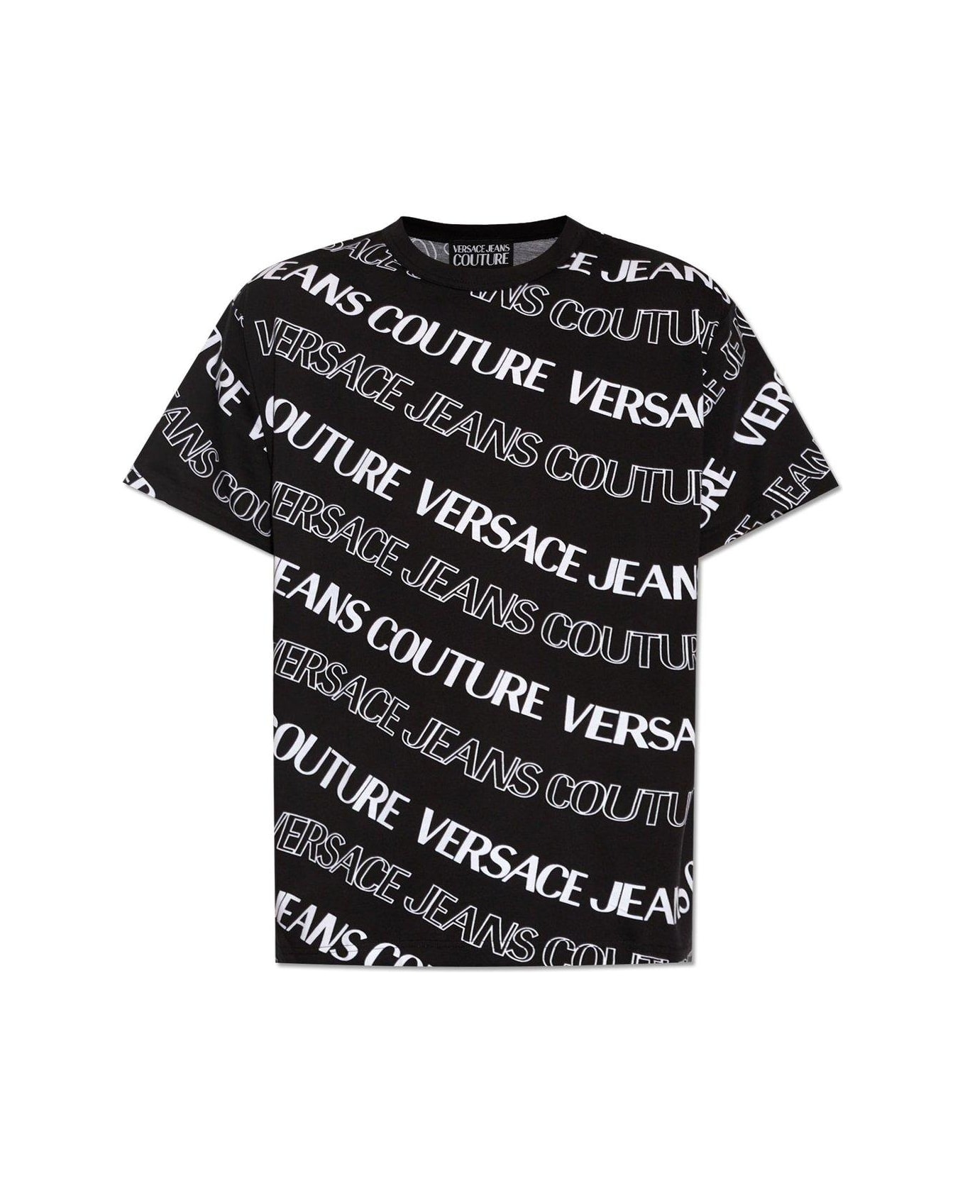 Versace Jeans Couture Allover Logo Printed Crewneck T-shirt - Black シャツ