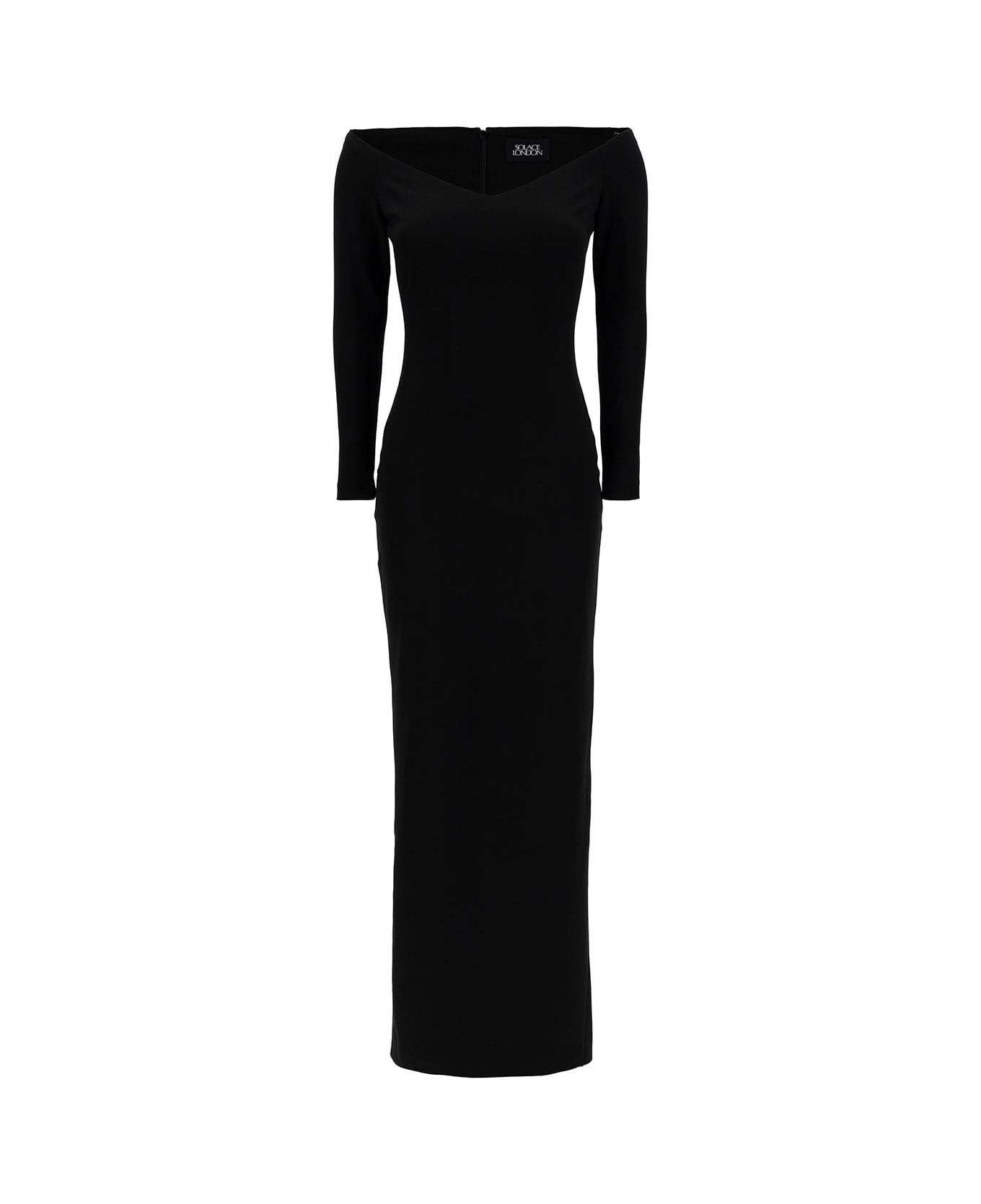 Solace London 'tara' Maxi Black Dress With Off-shoulder Neck In Stretch Fabric Woman - Black