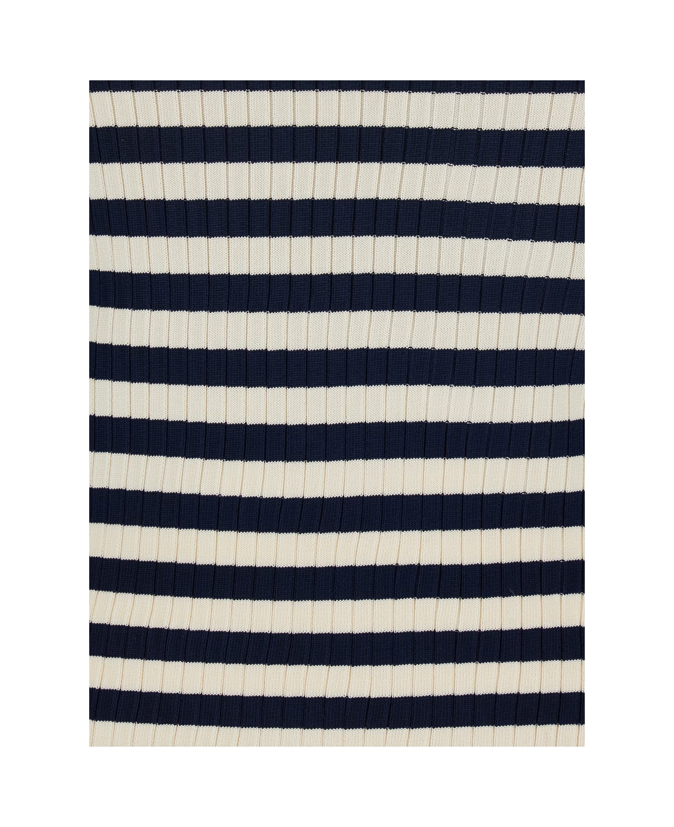 TwinSet White And Black Top With Ribbed Design And All-over Striped Motif In Viscose Woman - White/black