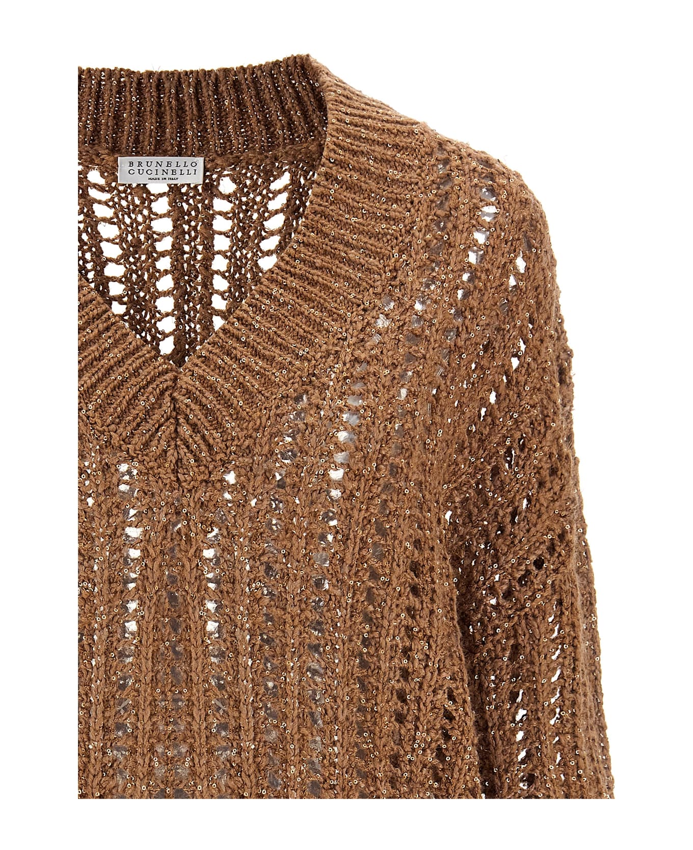 Brunello Cucinelli 'rustic Dazzling Net' Sweater - Brown