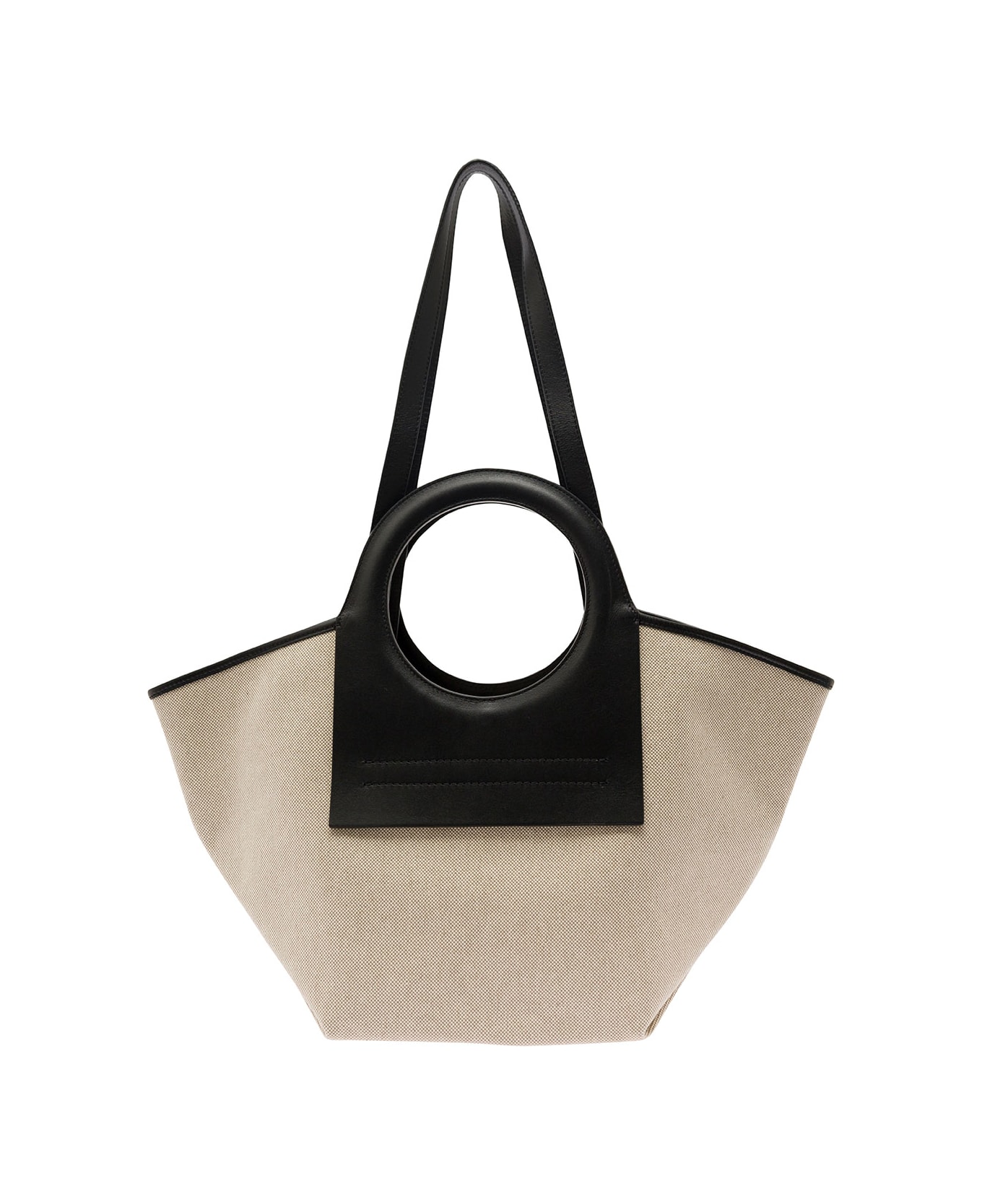 Hereu 'cala S' White And Black Handbag With Leather Handles In Canvas Woman - Beige