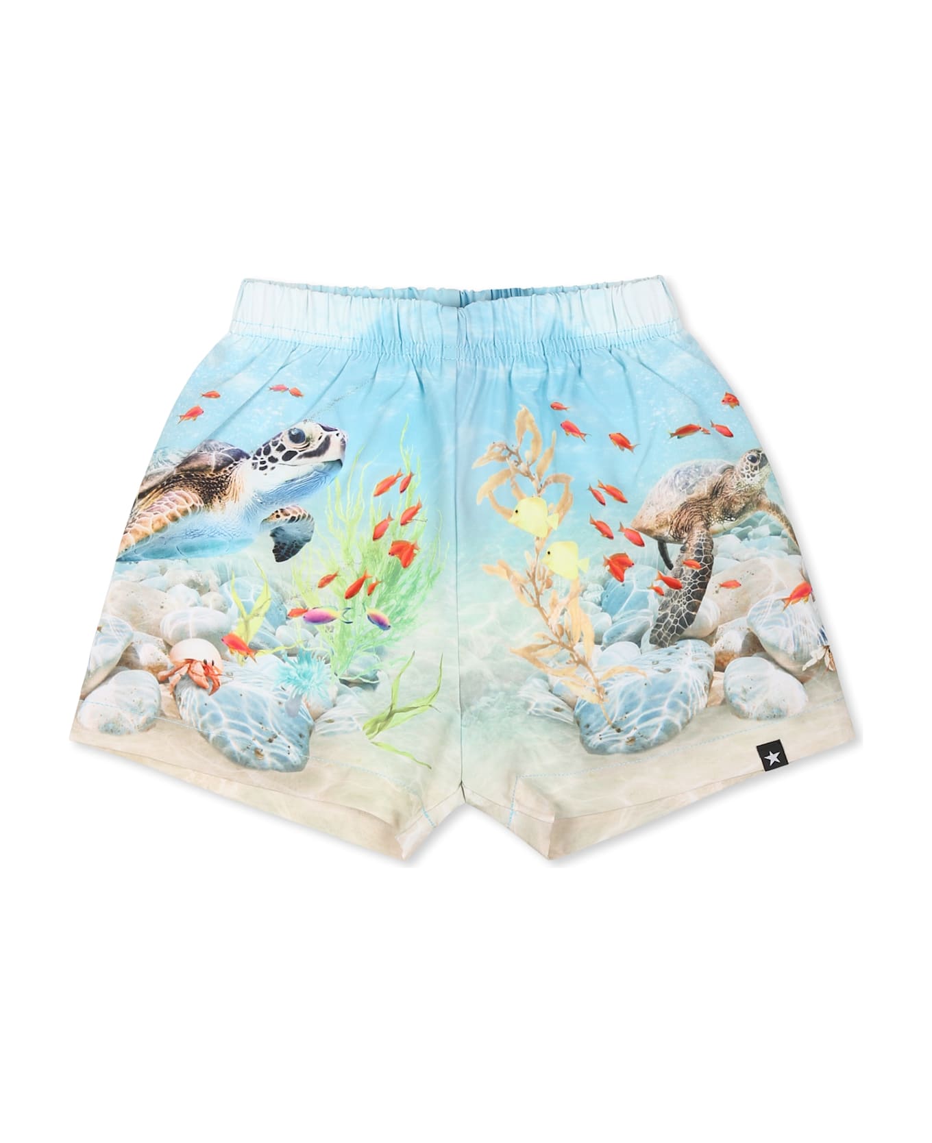 Molo Light Blue Swim Shorts For Baby Boy With Ocean Print - Light Blue