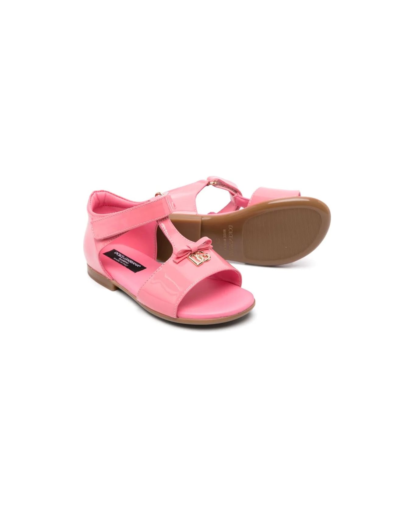 Dolce & Gabbana Blush Pink Patent Leather Sandals With Dg Logo - Pink