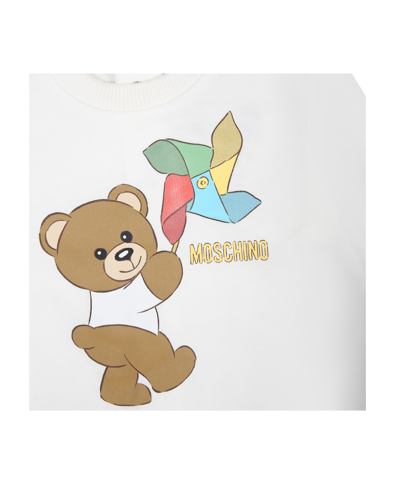 Moschino Ivory Bodysuit For Babies With Teddy Bear And Multicolor Pinwheel - Ivory