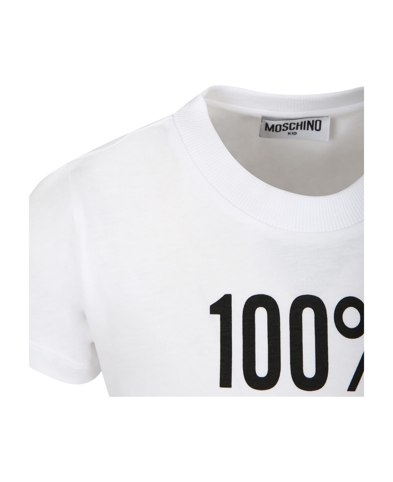 Moschino White T-shirt For Kids With Black Print - Bianco