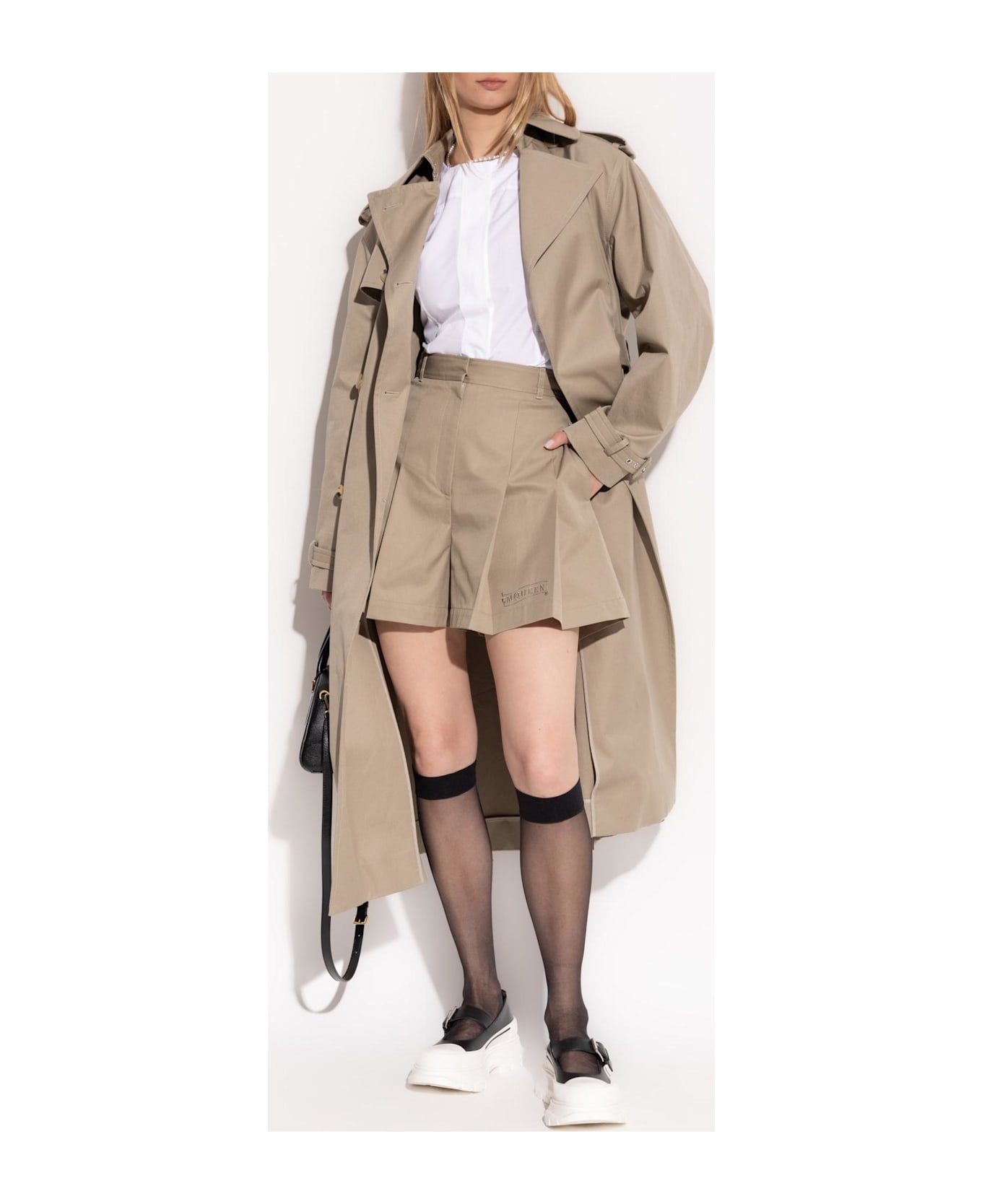 Alexander McQueen Cotton Trench Coat With Belt - Beige