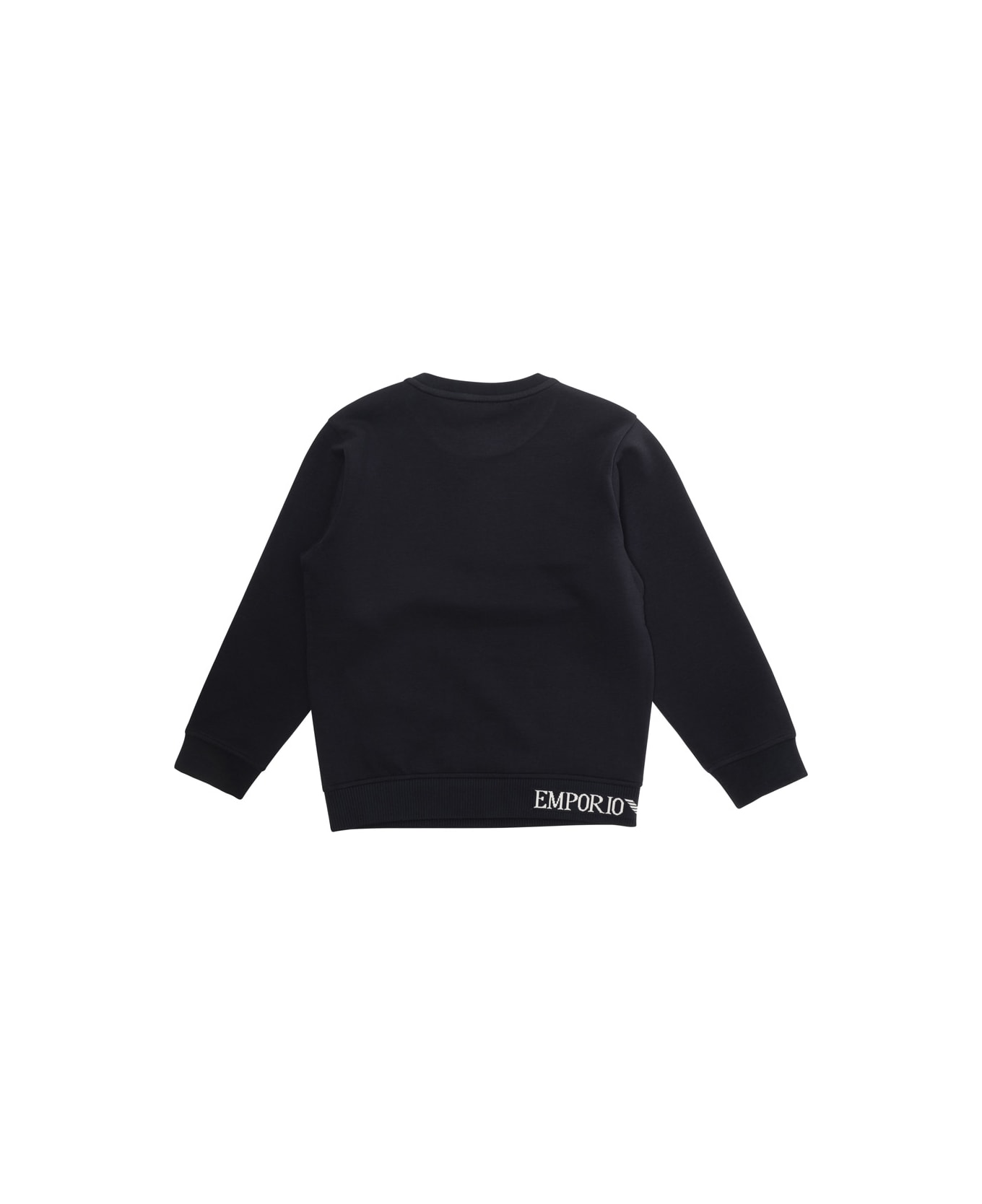 Emporio Armani Blue Crewneck Sweatshirt With Logo Lettering On The Hem In Cotton Blend Stretch Boy - Blu