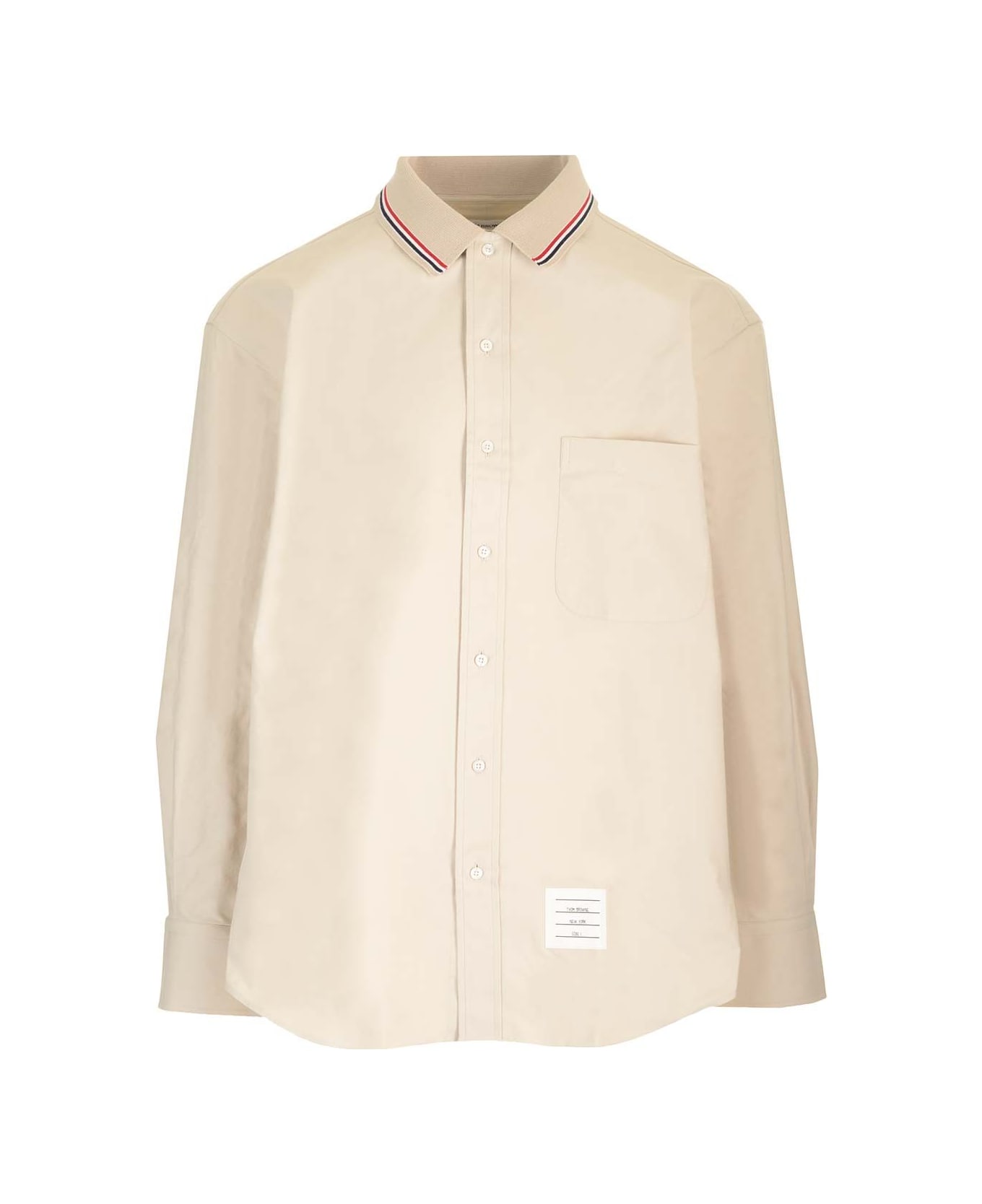 Thom Browne Stripe Cotton Flannel Oversized Shirt - White