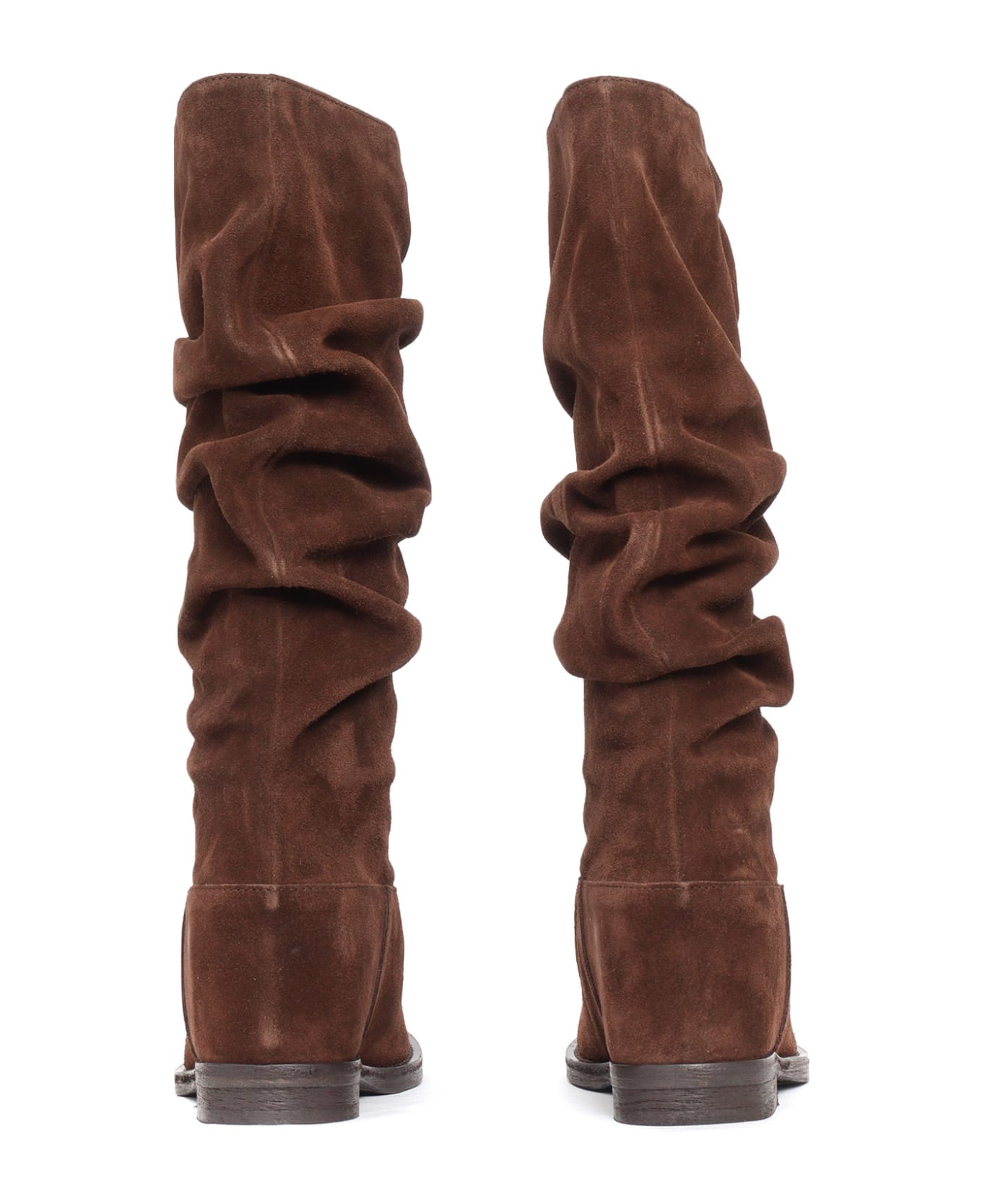 Via Roma 15 Pleated Boots - BROWN