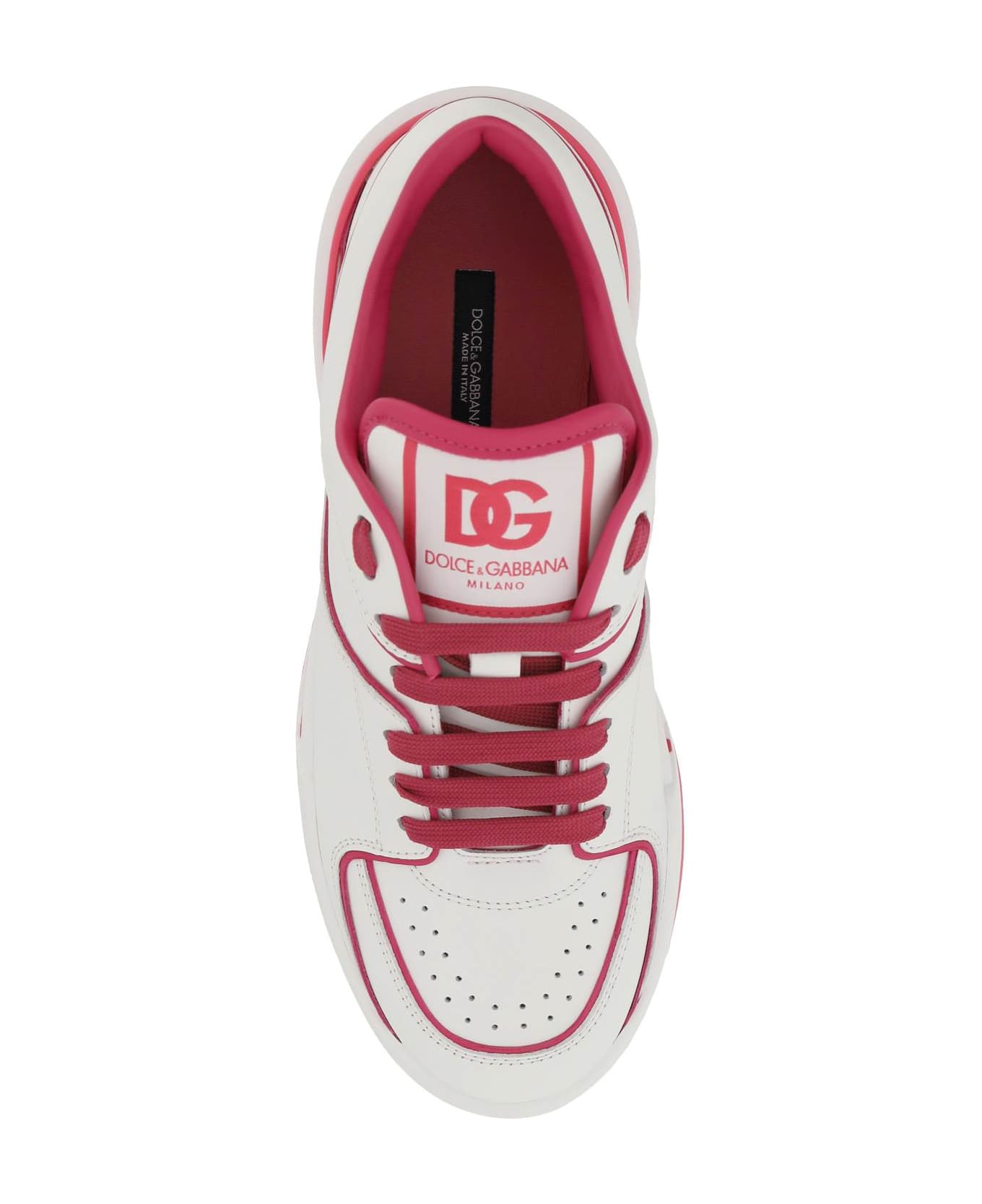 Dolce & Gabbana 'new Roma' Leather Sneakers - BIANCO ROSA SHOCKING (White)